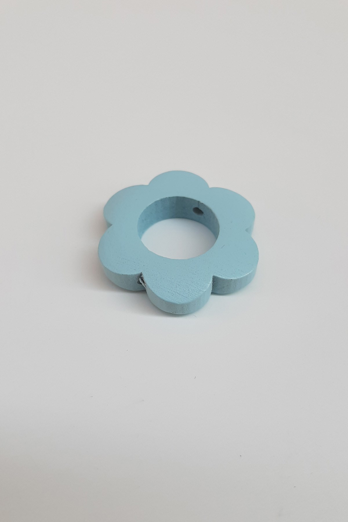 Çiçek Desenli Mavi Ahşap Boncuk