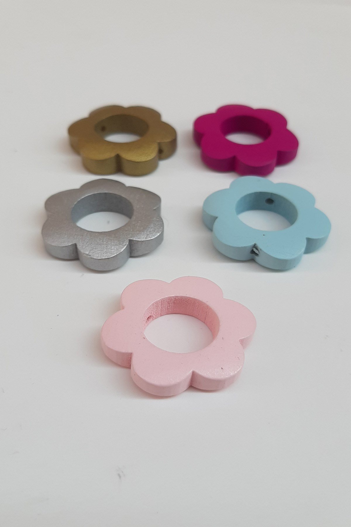 Çiçek Desenli Renkli Ahşap Boncuk