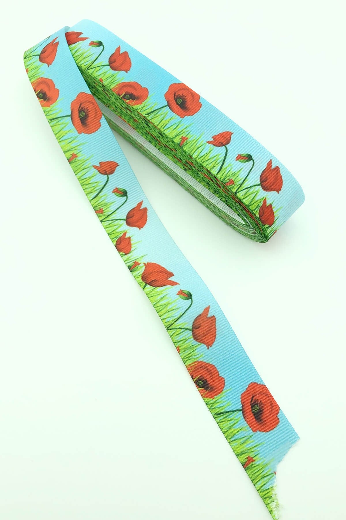 Grassy Red Floral Printed Grosgrain Ribbon 10 Mt