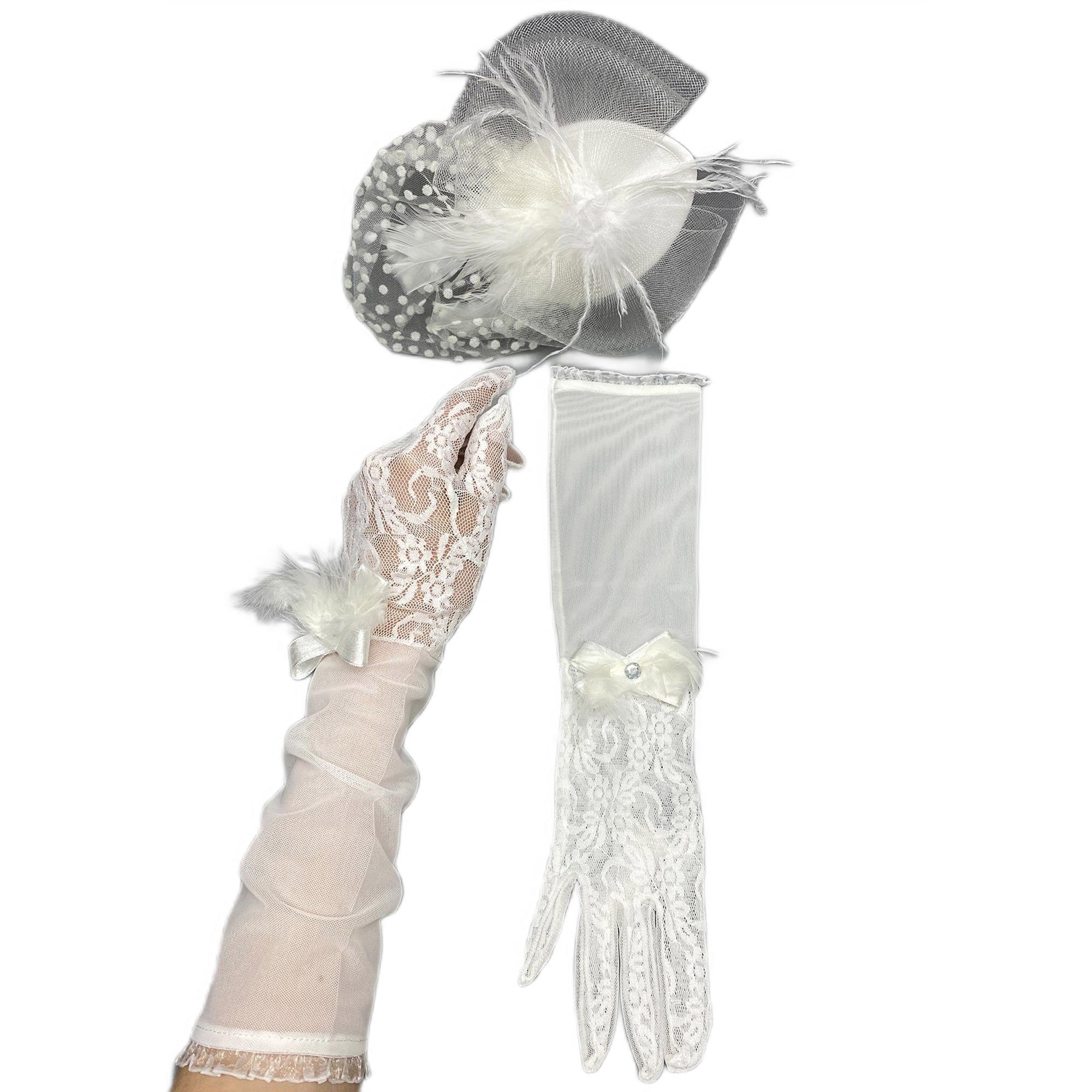 Dantelli Gelin Eldiveni ve Puantiyeli Nikah Şapkası