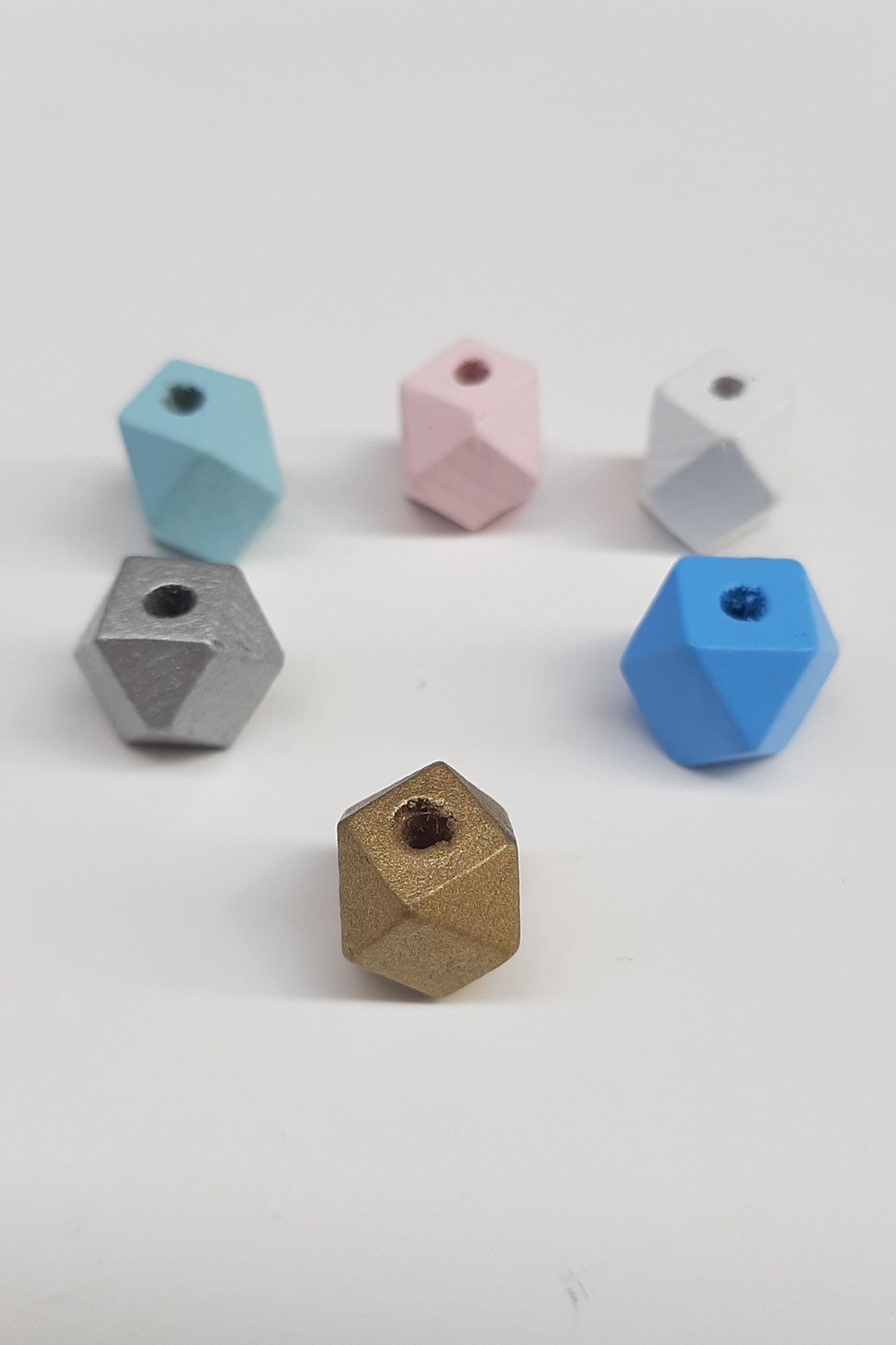 Desenli Küp Renkli Ahşap Boncuk