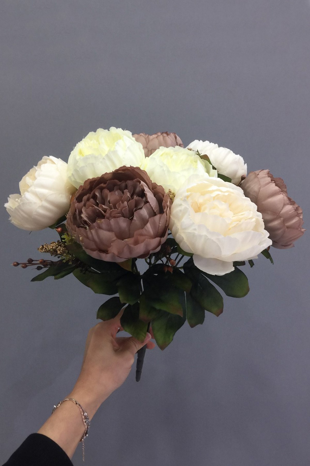 Ebruli Brown Beige Big Peony Flower