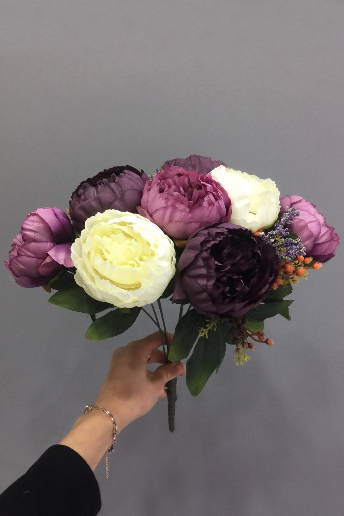 Ebruli Purple Cream Big Peony Flower