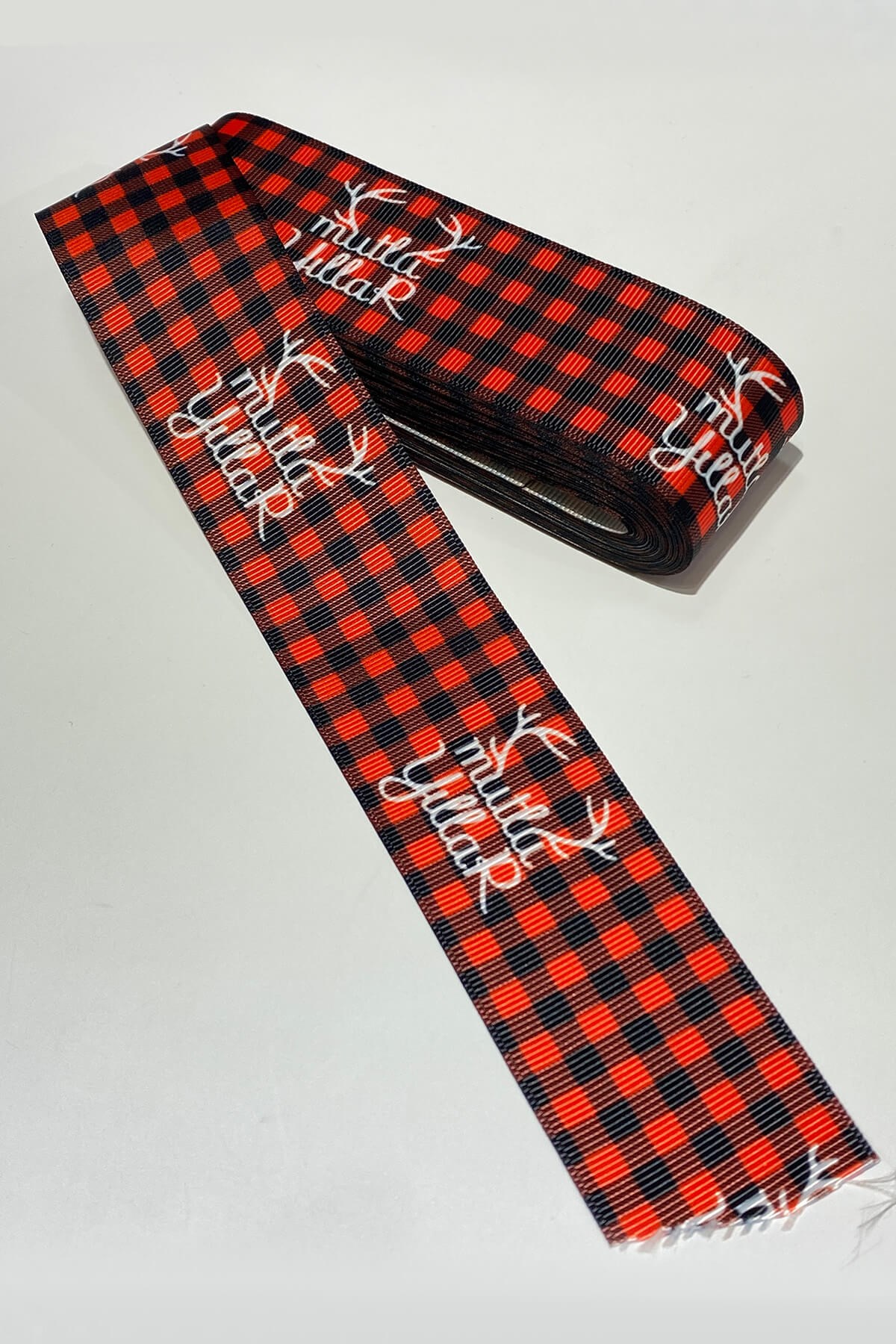 Plaid Happy New Year Christmas Ribbon 4 cm 10 m Black