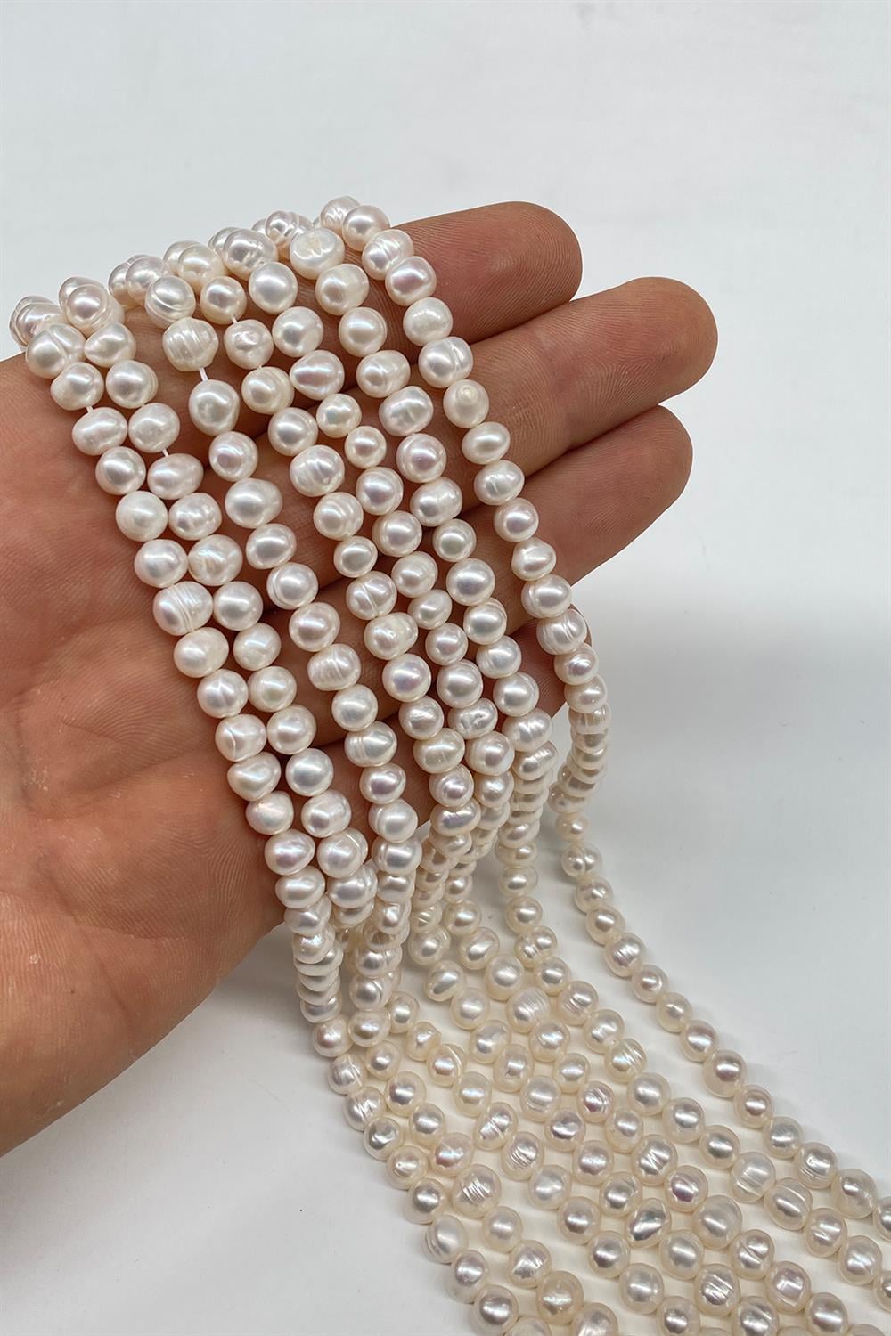 Ekru İnci Doğal Taş Şekilsiz Kesim Dizi 6-8 mm