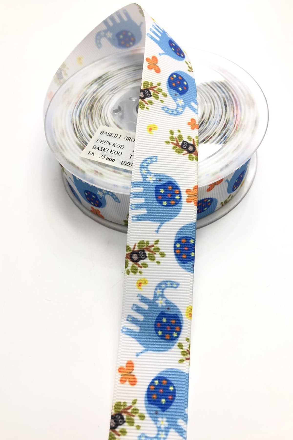 Elephant Patterned Grosgrain Ribbon 2,5 cm 1 m