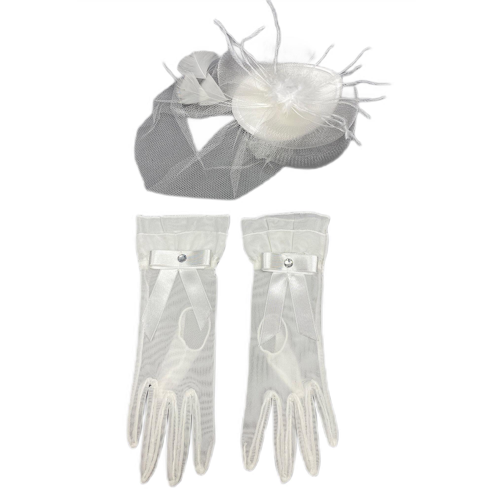 Fiyonklu Gelin Eldiveni ve Nikah Şapkası