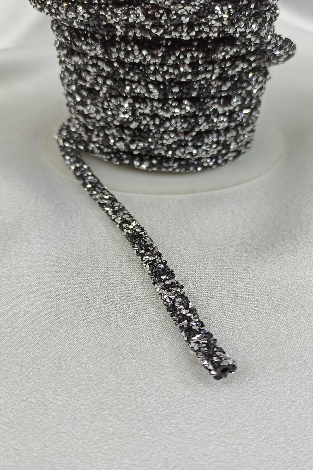 Smoked Gray Bead Embroidered Ribbon