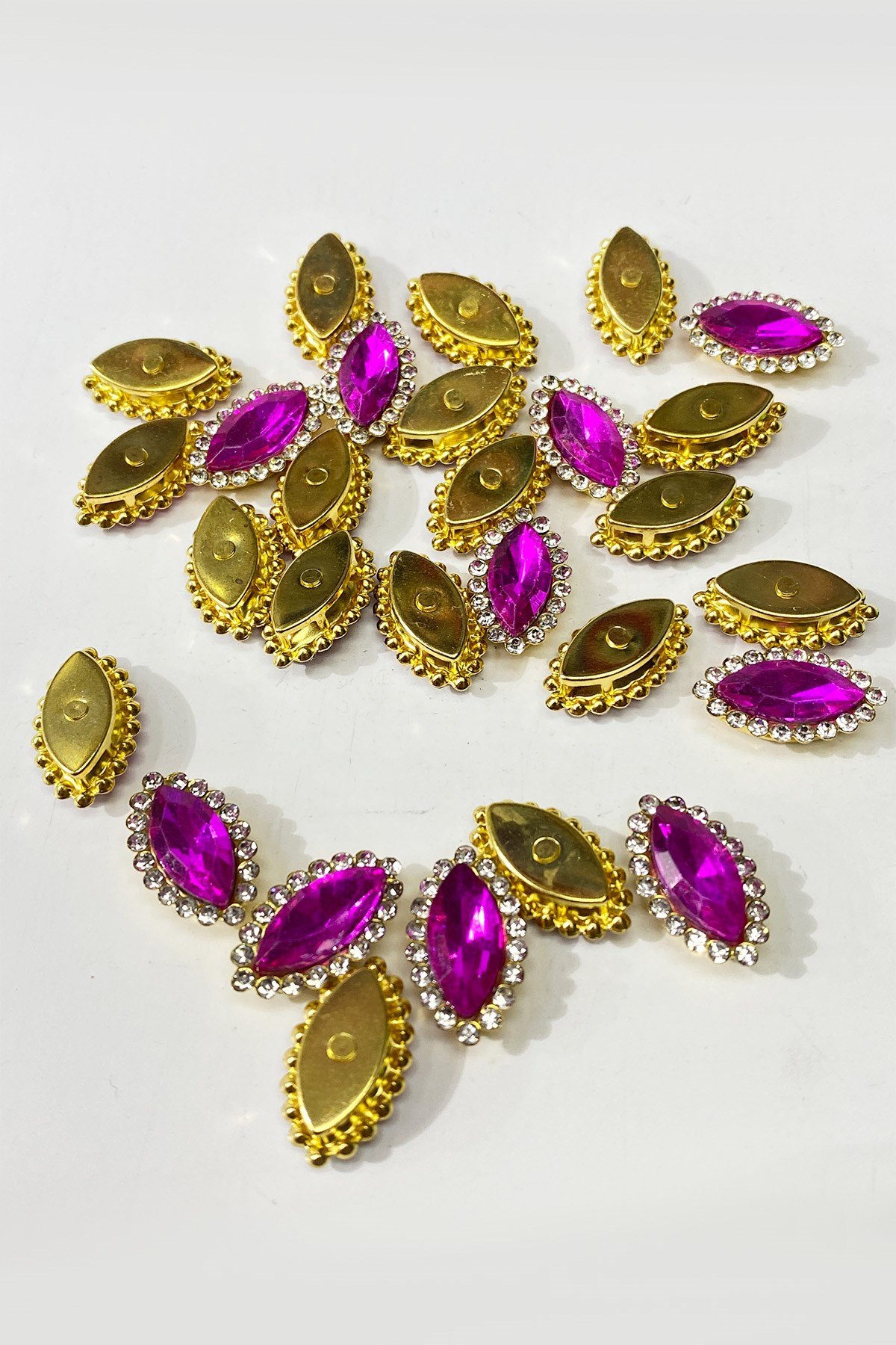 Fuşya  Gold Kasalı Mekik Dikme Taş 10 Adet