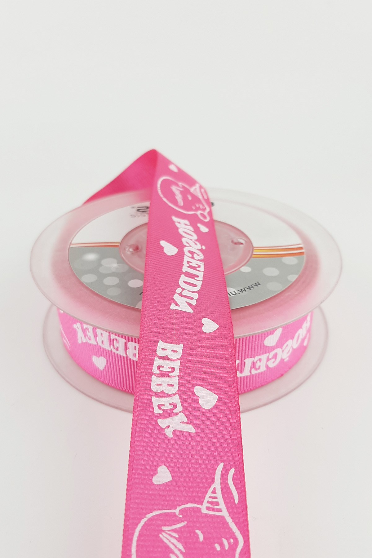 Fuchsia Welcome Baby Printed Grosgrain Ribbon 2.50 cm 20 mt