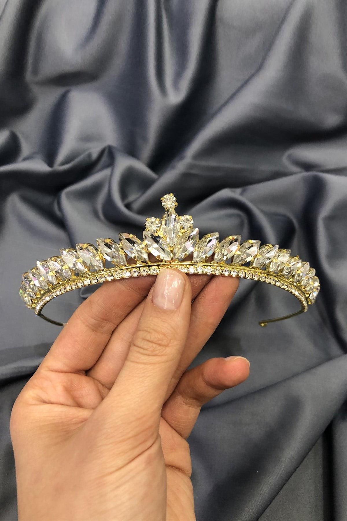 Gold-Backed Lena Crystal Bridal Crown