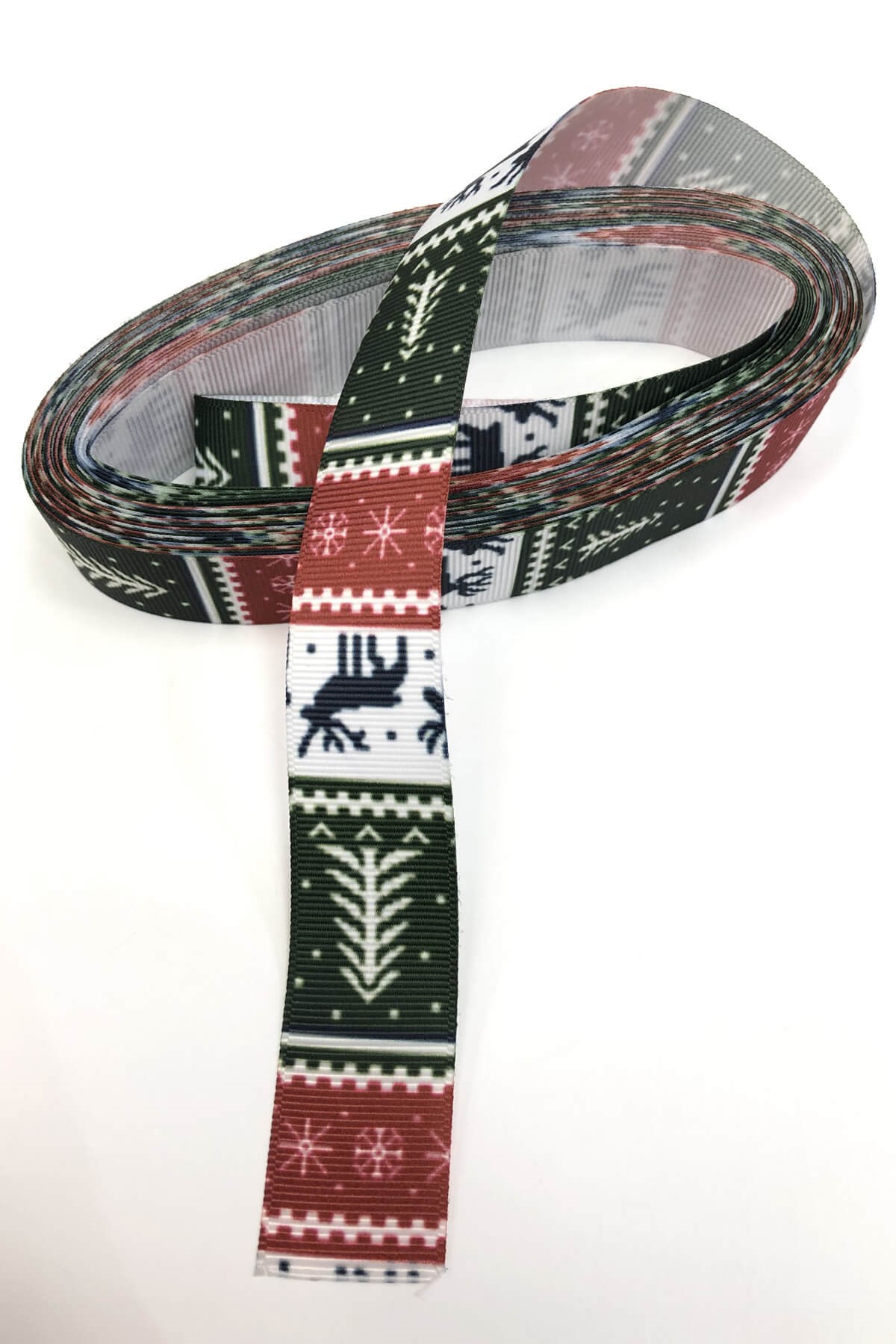 Deer Christmas Patterned Grosgrain Ribbon