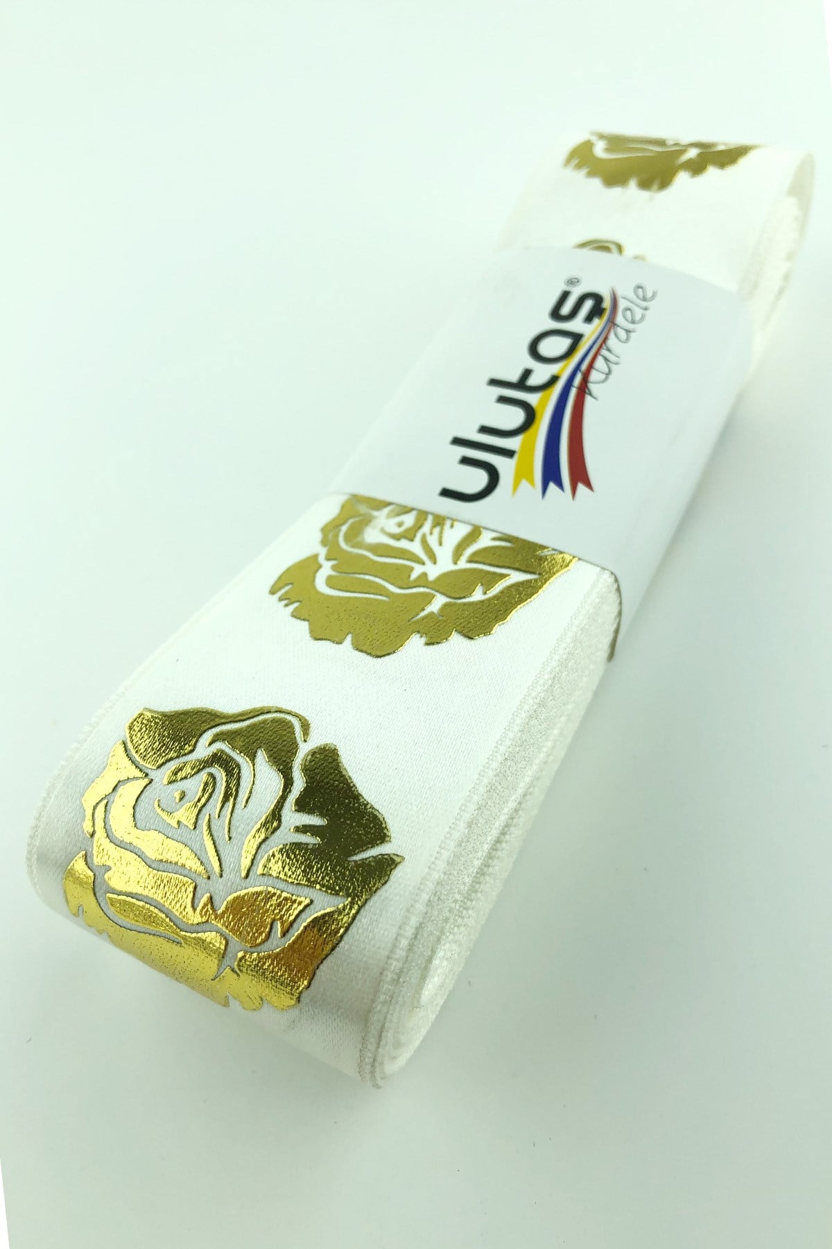 Gold Rose Foil Printed Satin Ribbon 4 cm
