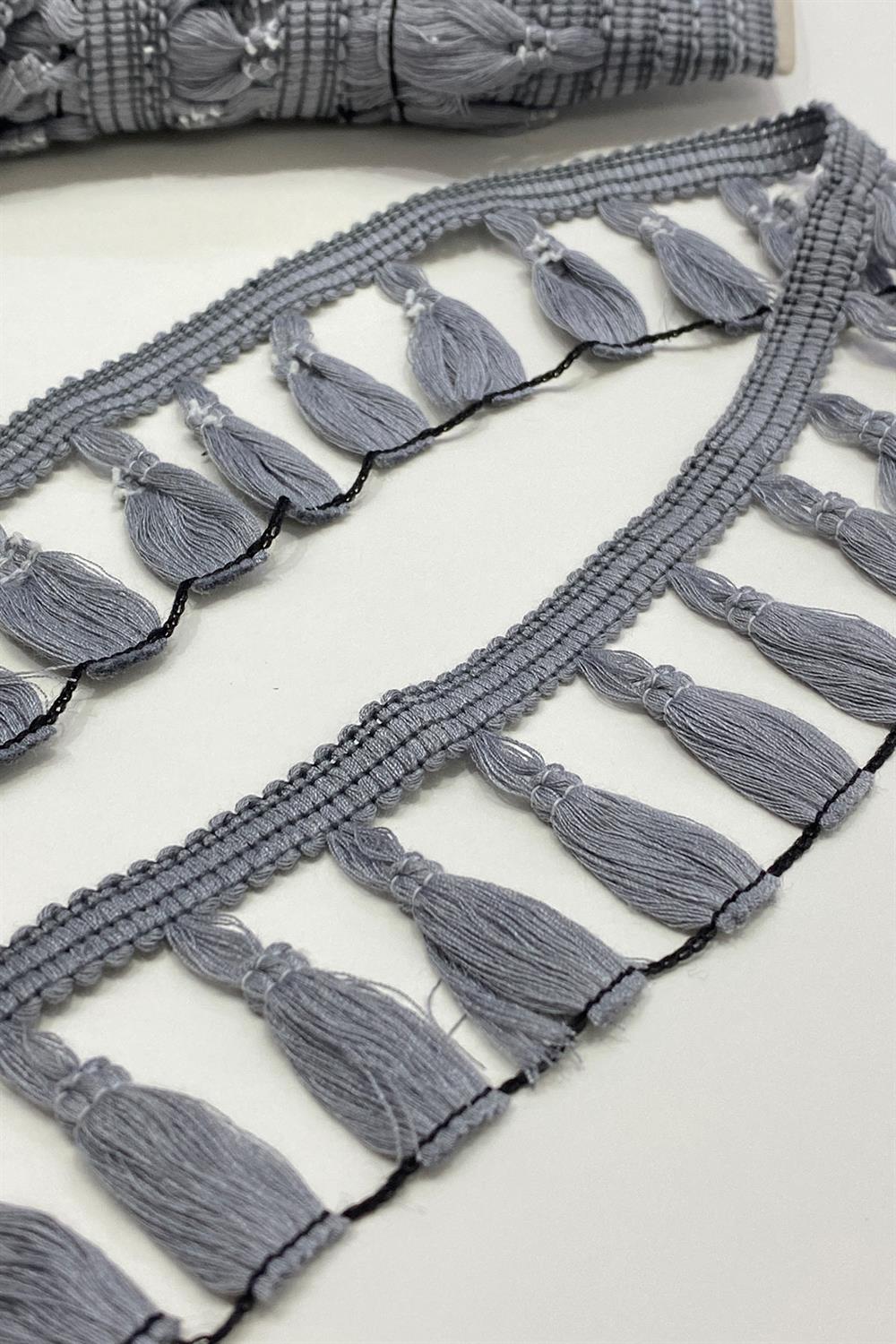 Gri Pamuk Saçak Püskül Şerit