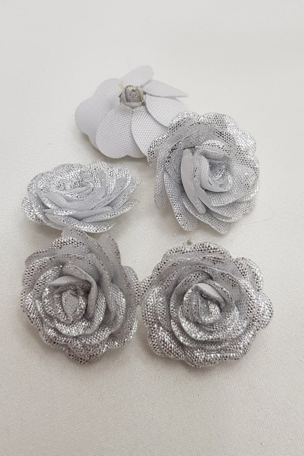 Gri Simli Saten Katmerli Gül  10'lu