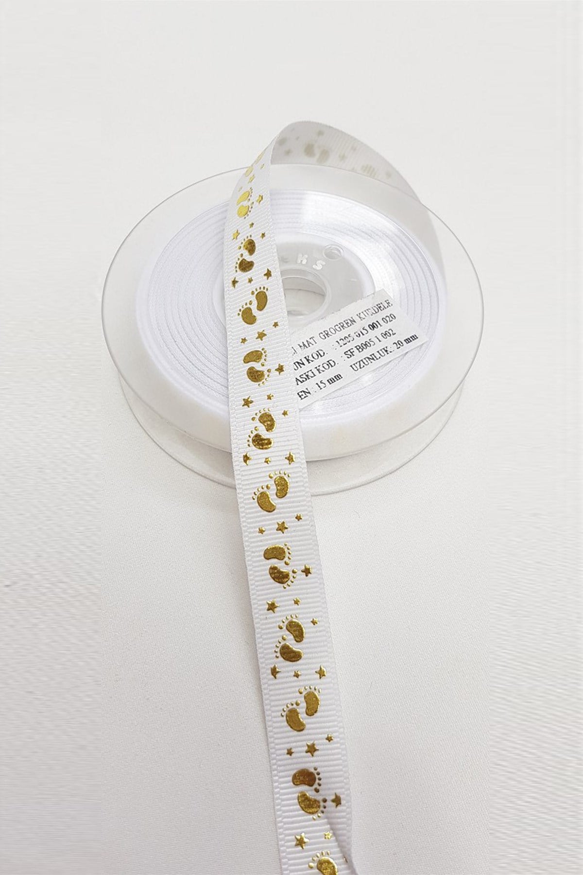 White Gold Yellow Grosgrain Ribbon Baby Themed 1,5 cm