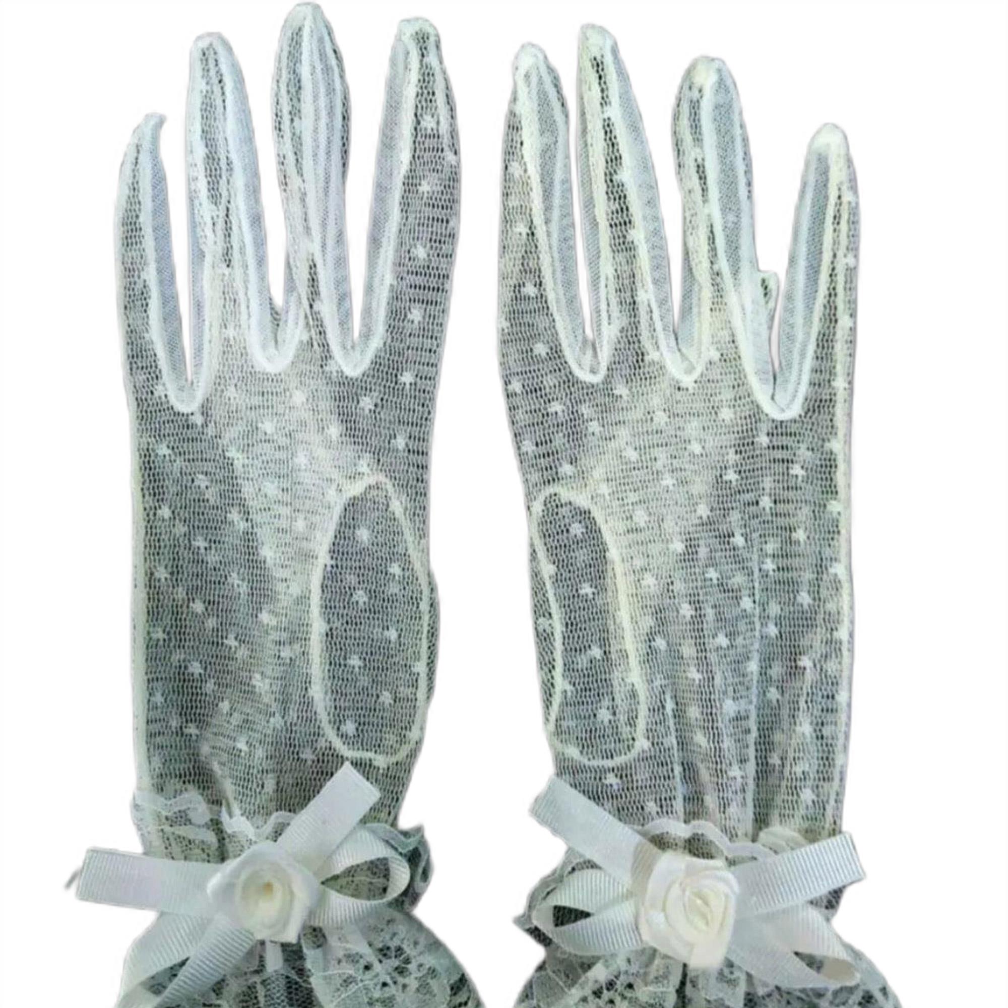 Gül Detaylı Beyaz Gelin Nikah Eldiveni