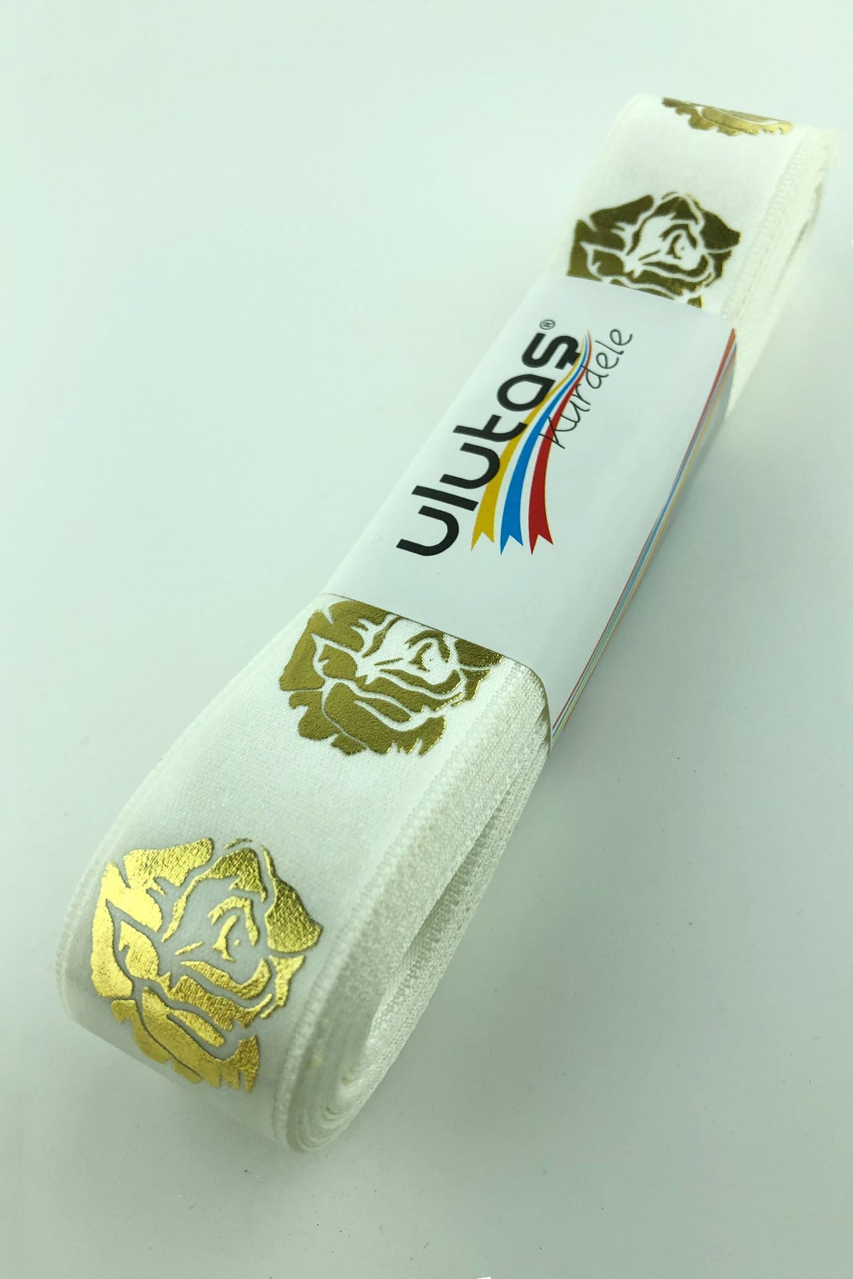 Gül Gold Varak Baskılı Saten Kurdele 2,5 cm