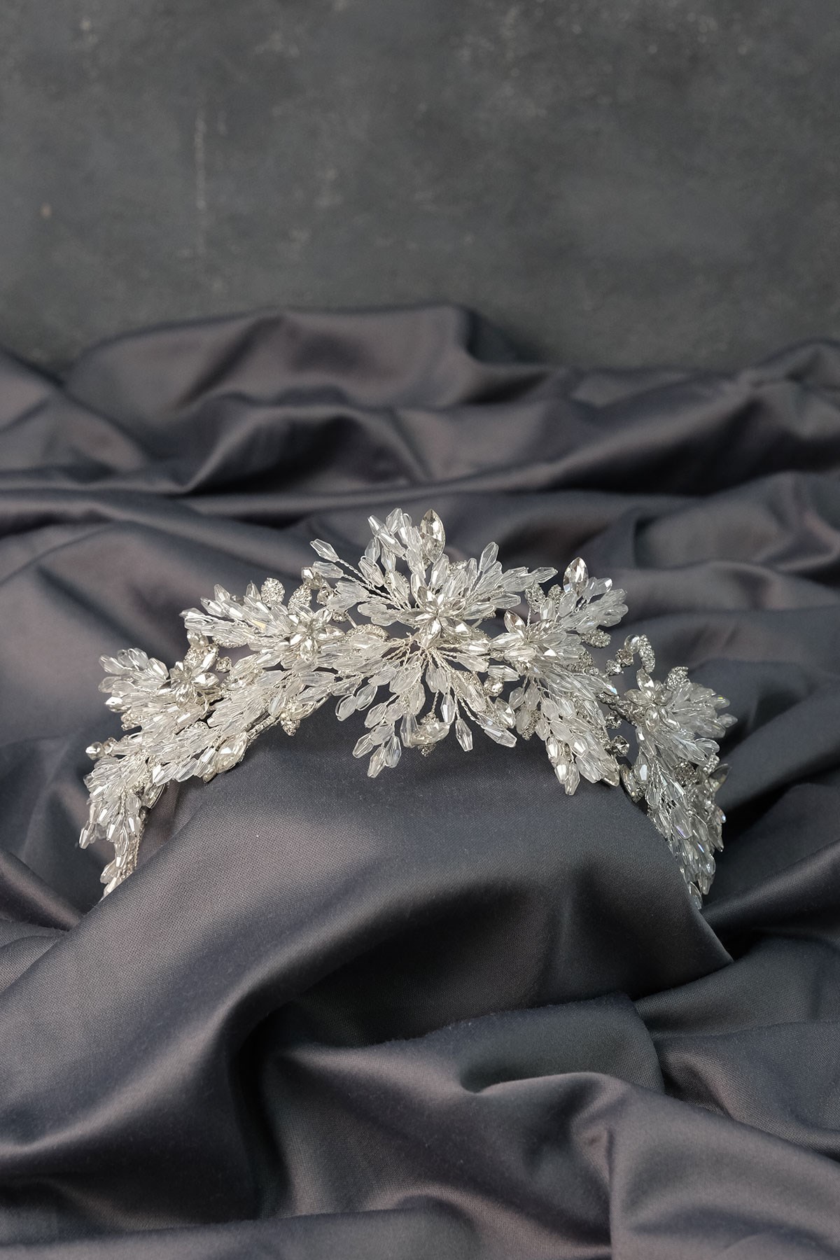 Silver Arden Crystal Beaded Headband and Bridal Henna Tiara