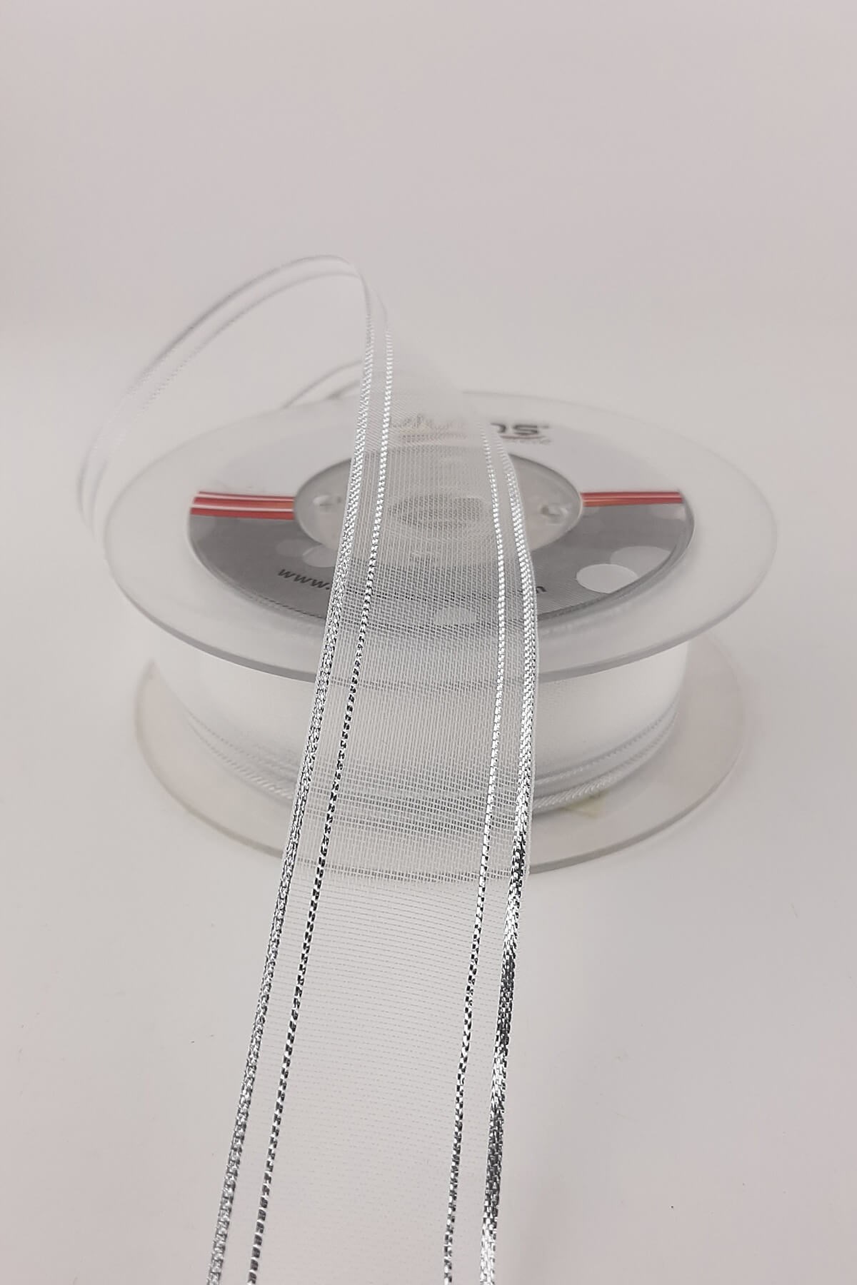 Gümüş Cizgili Fantezi Sim Şifon kurdele 25 mt