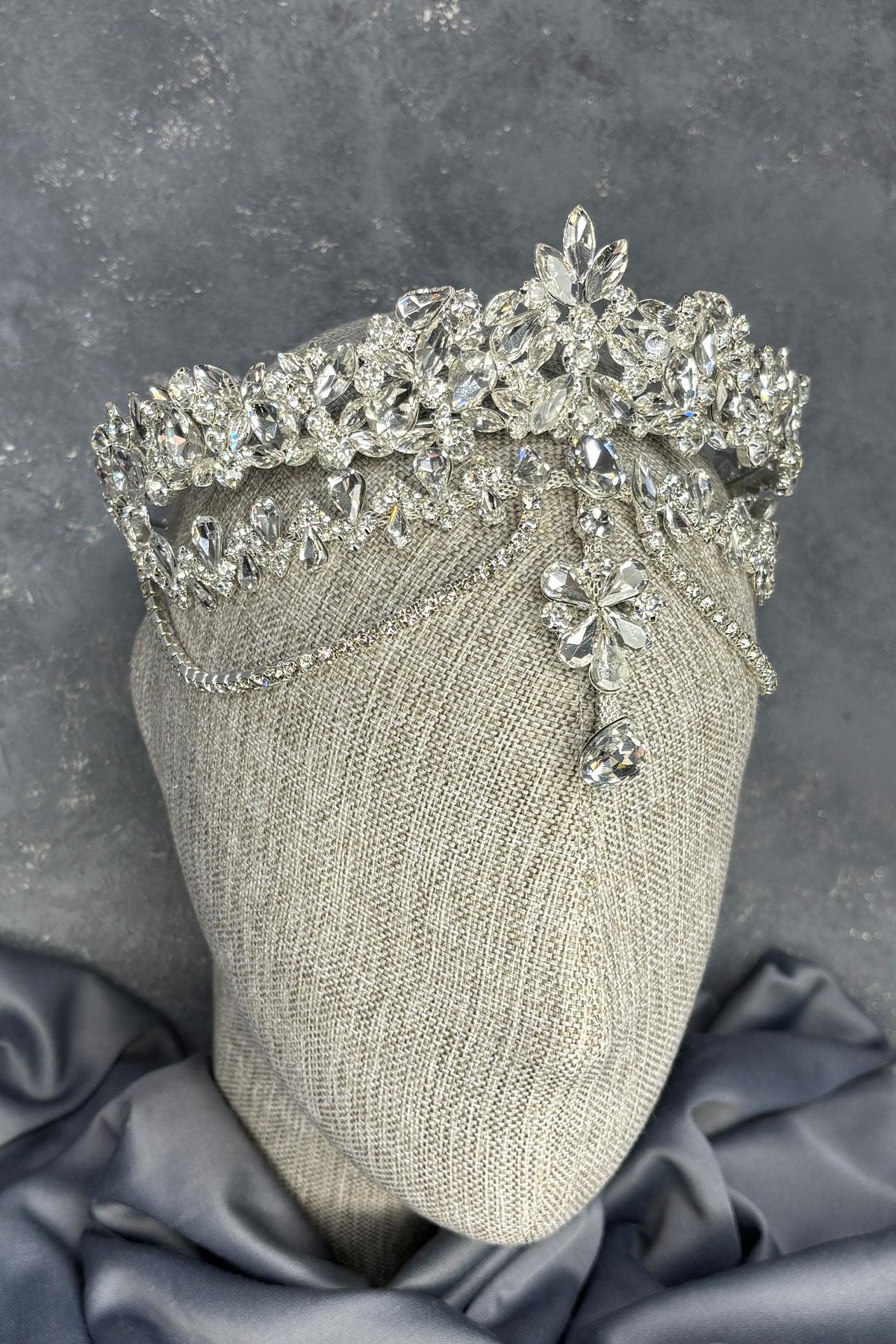 Gümüş Dali Alınlık Sallantılı Gelin Kına Tacı Saç Aksesuarı