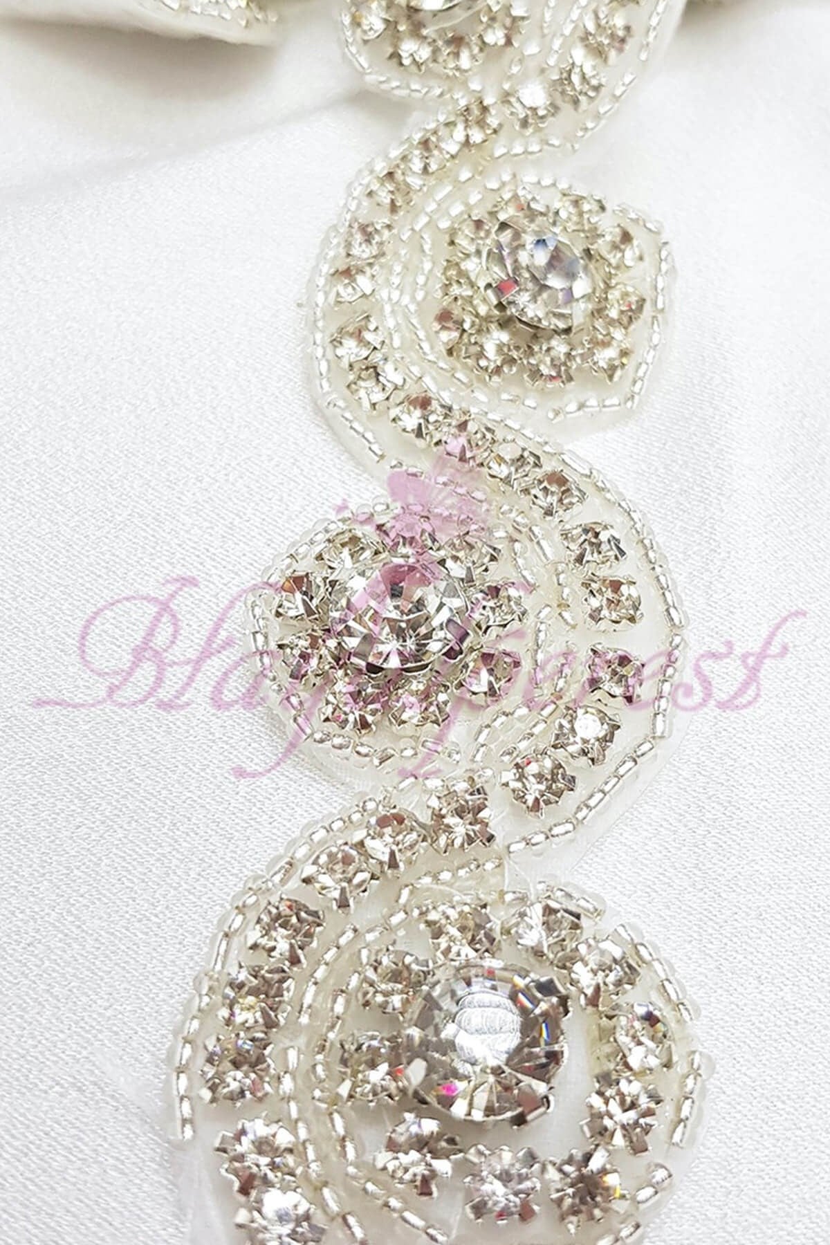 Gümüş Dar İşlemeli Kristal Taşlı Şerit