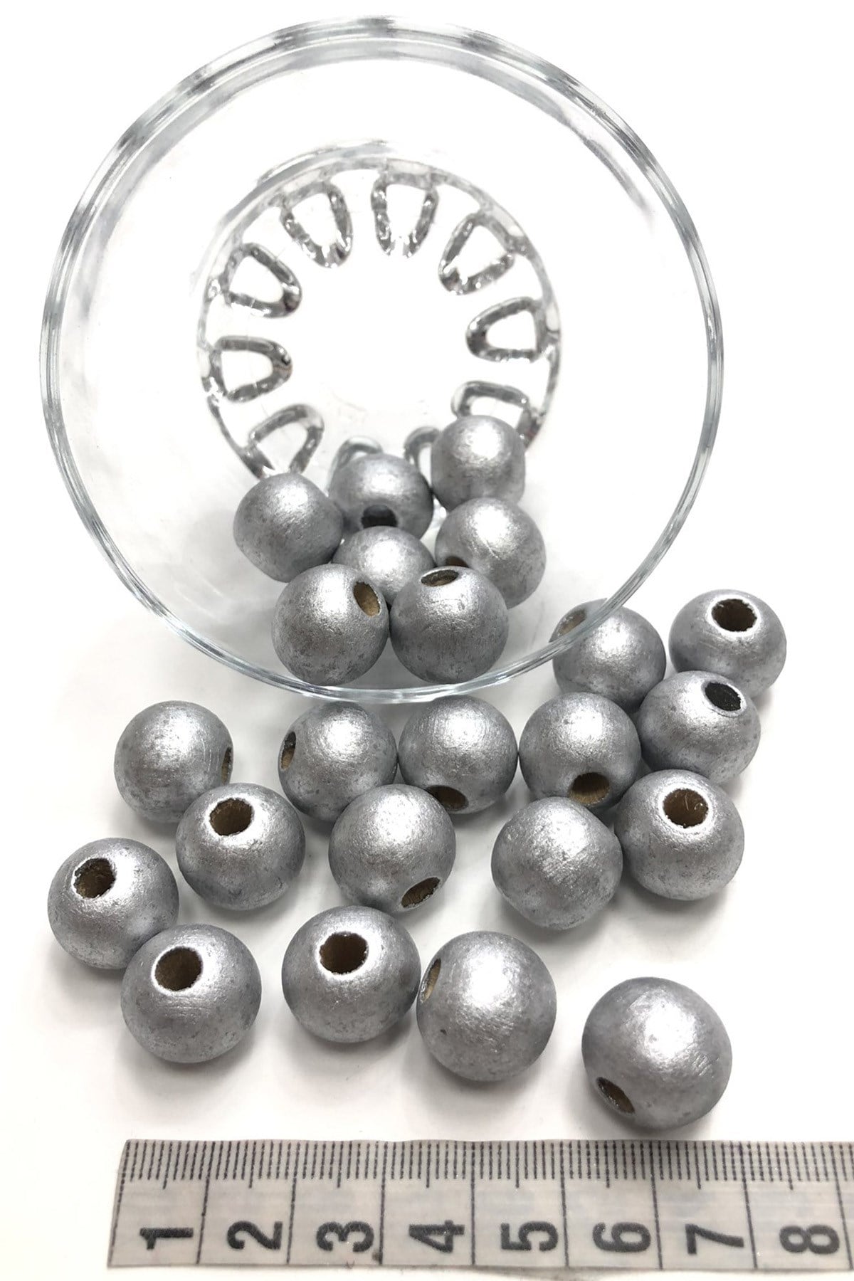 Silver Color Wooden Beads 25 gr