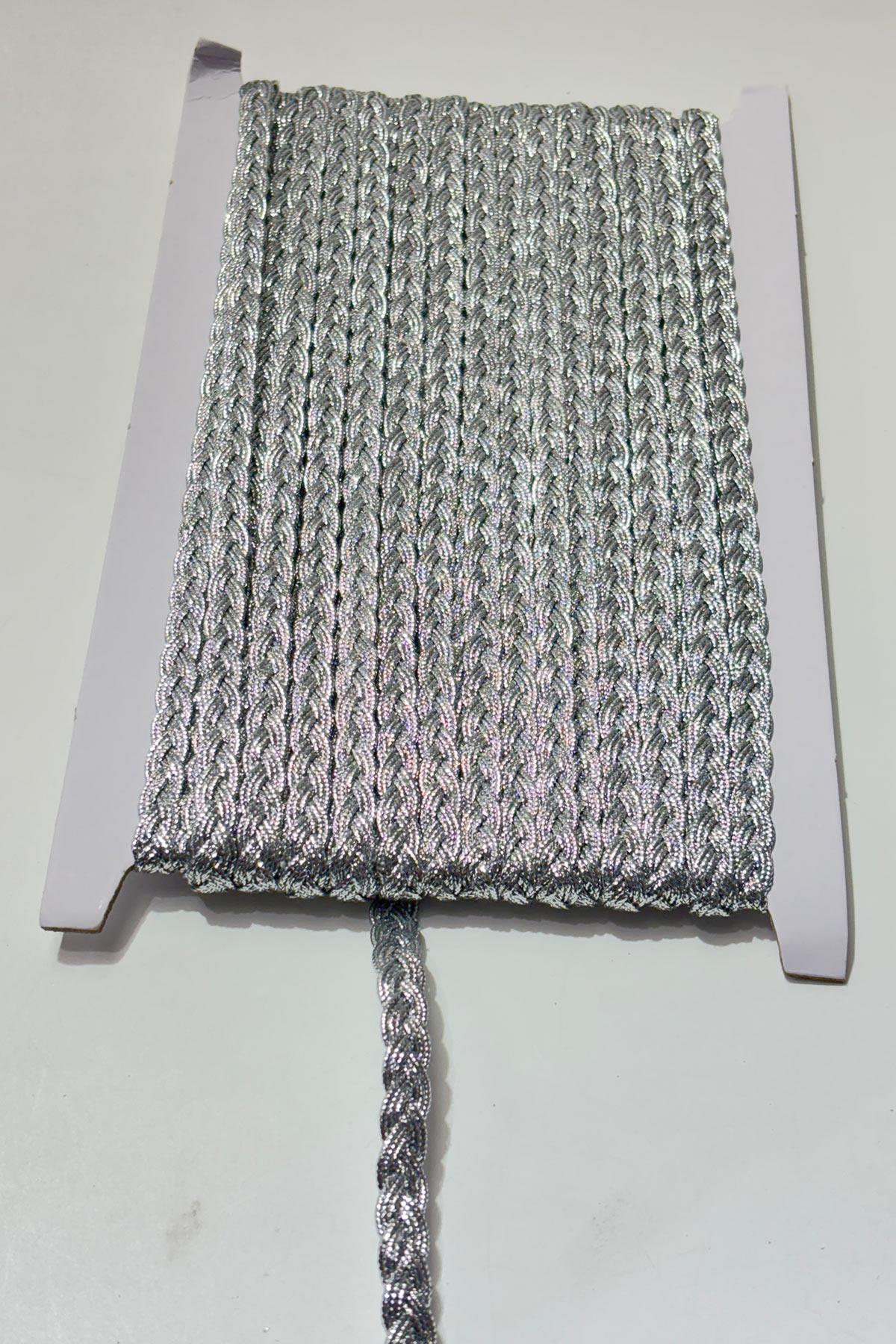 Gümüş Rengi  Saç Örgüsü Simli Şerit Biye Su Taşı