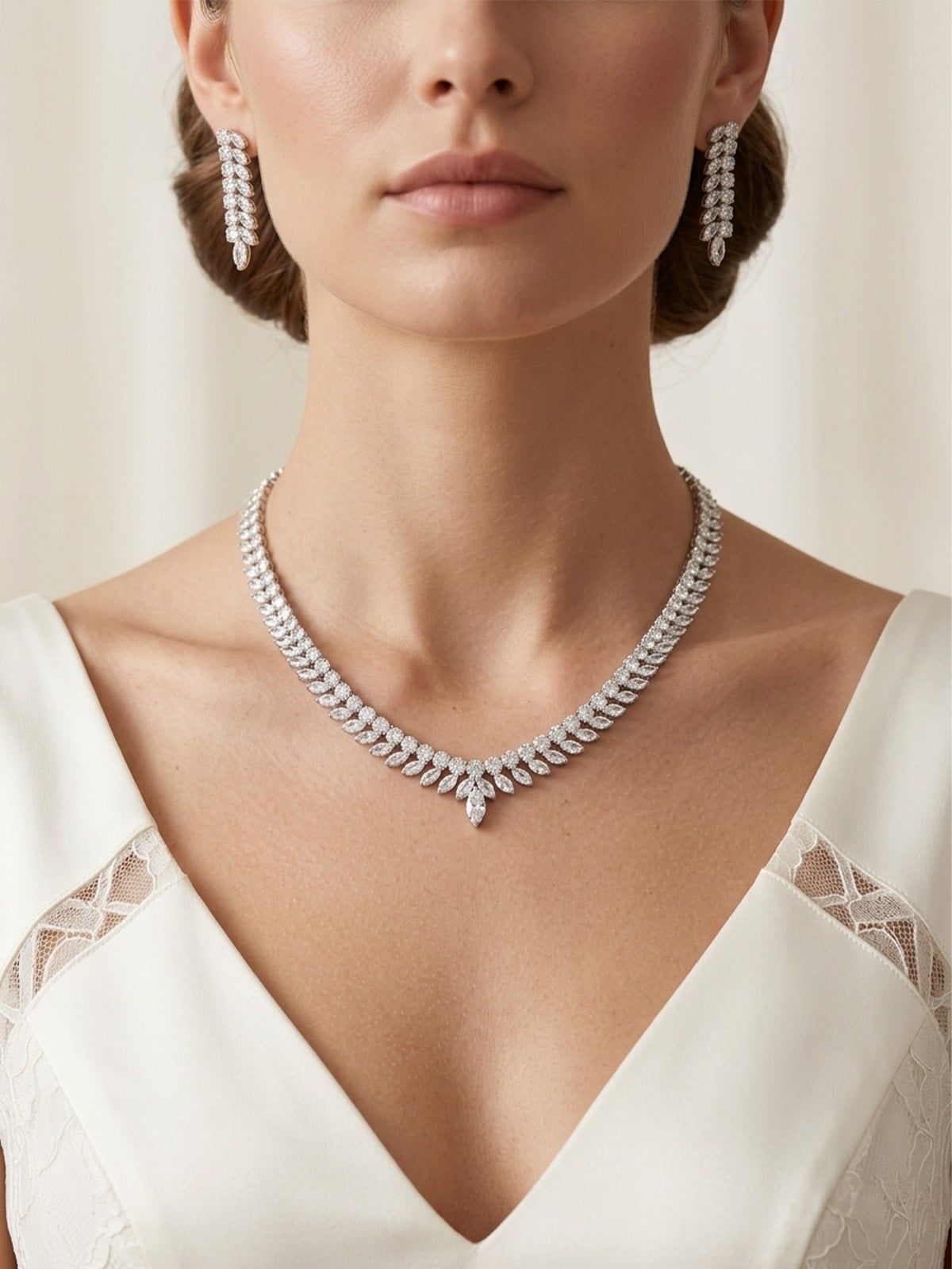 Gümüş Rengi Zarif Damla Zirkon Kolye Küpe Bileklik 3'lü Set / Takı Seti Abiye Düğün Takı
