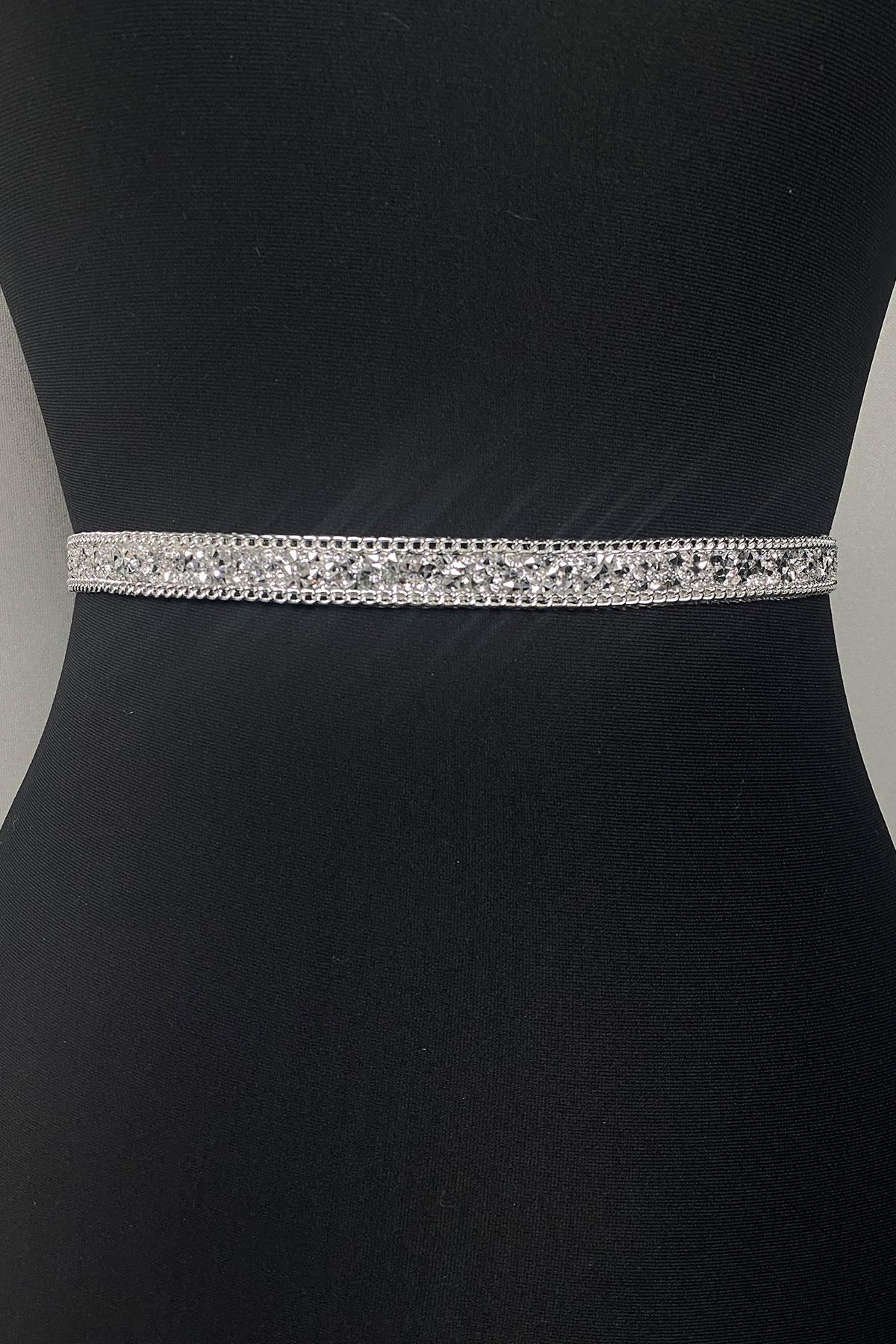 Gümüş Renk Parlak Boncuk İşlemeli Abiye Elbise Kemeri Bel Aksesuarı