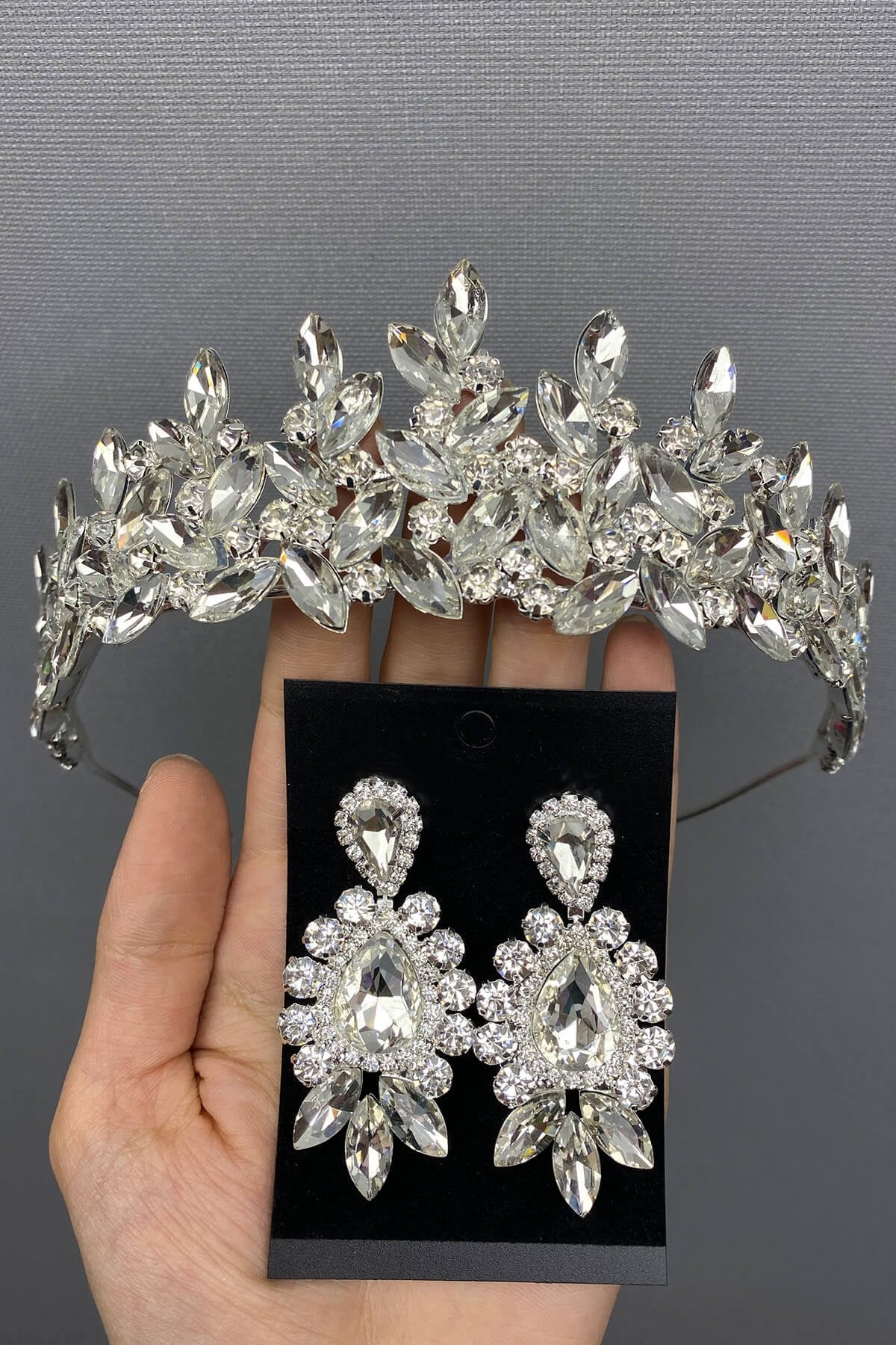 Silver Color Subra Bridal Crown and Earring