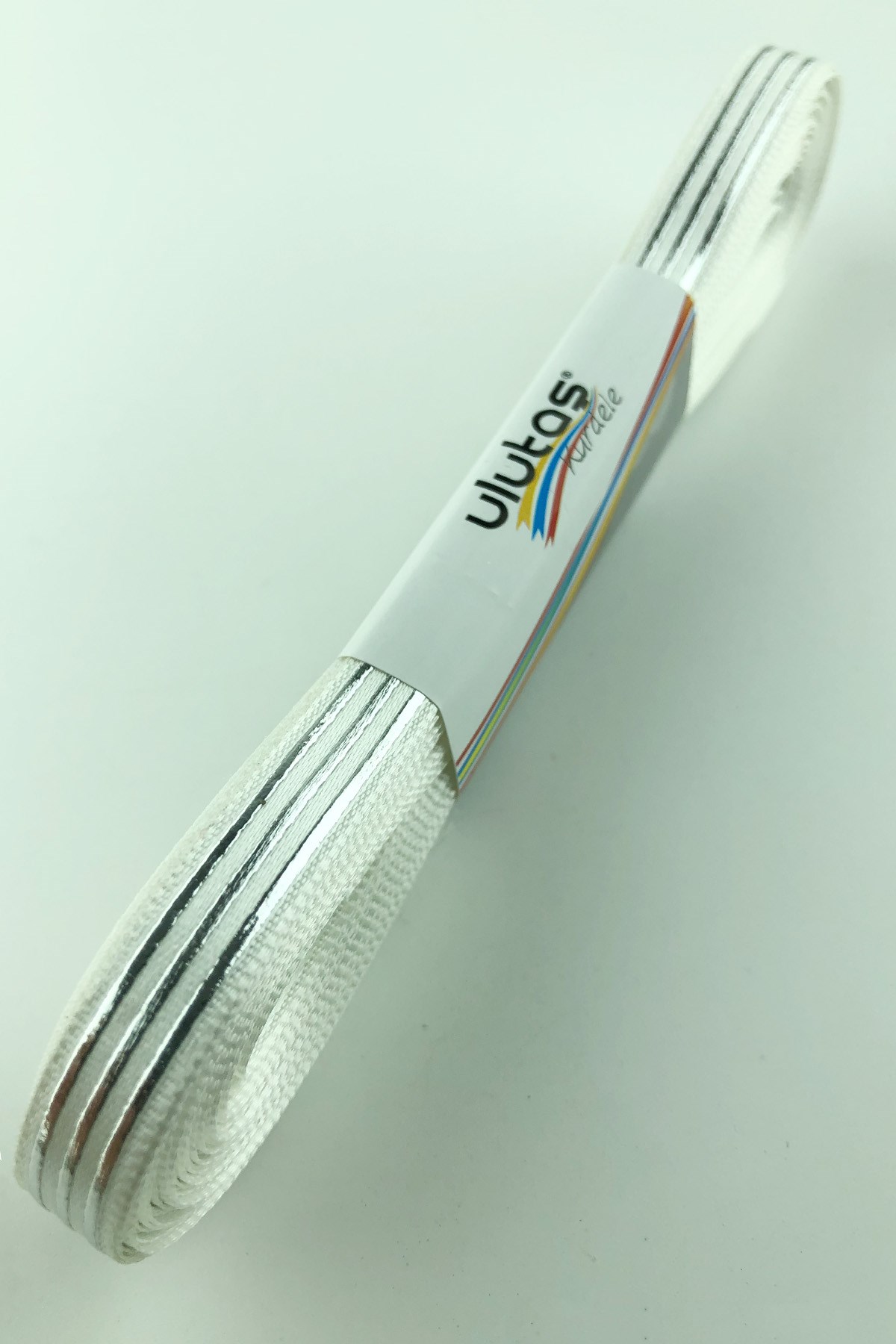 Silver Ribbon Leaf Printed Satin Ribbon 1 cm