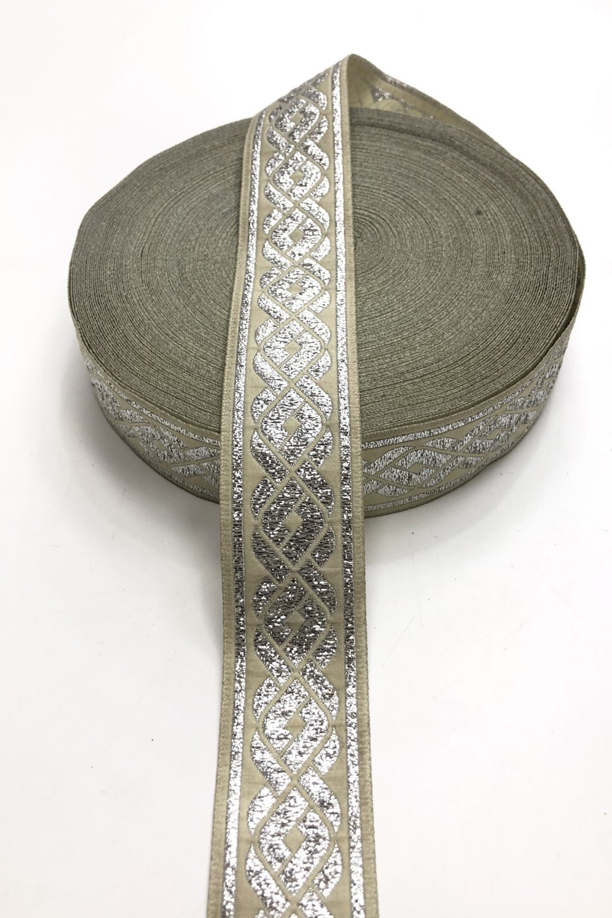 Gümüş Simli Baskılı Kurdele 3,5 cm