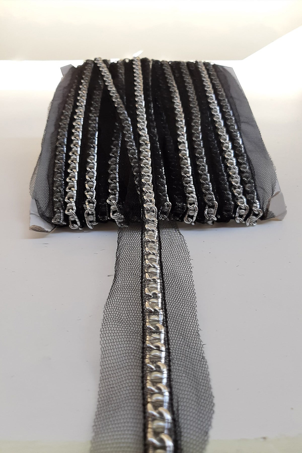 Silver Chain Bead Embroidered Ribbon
