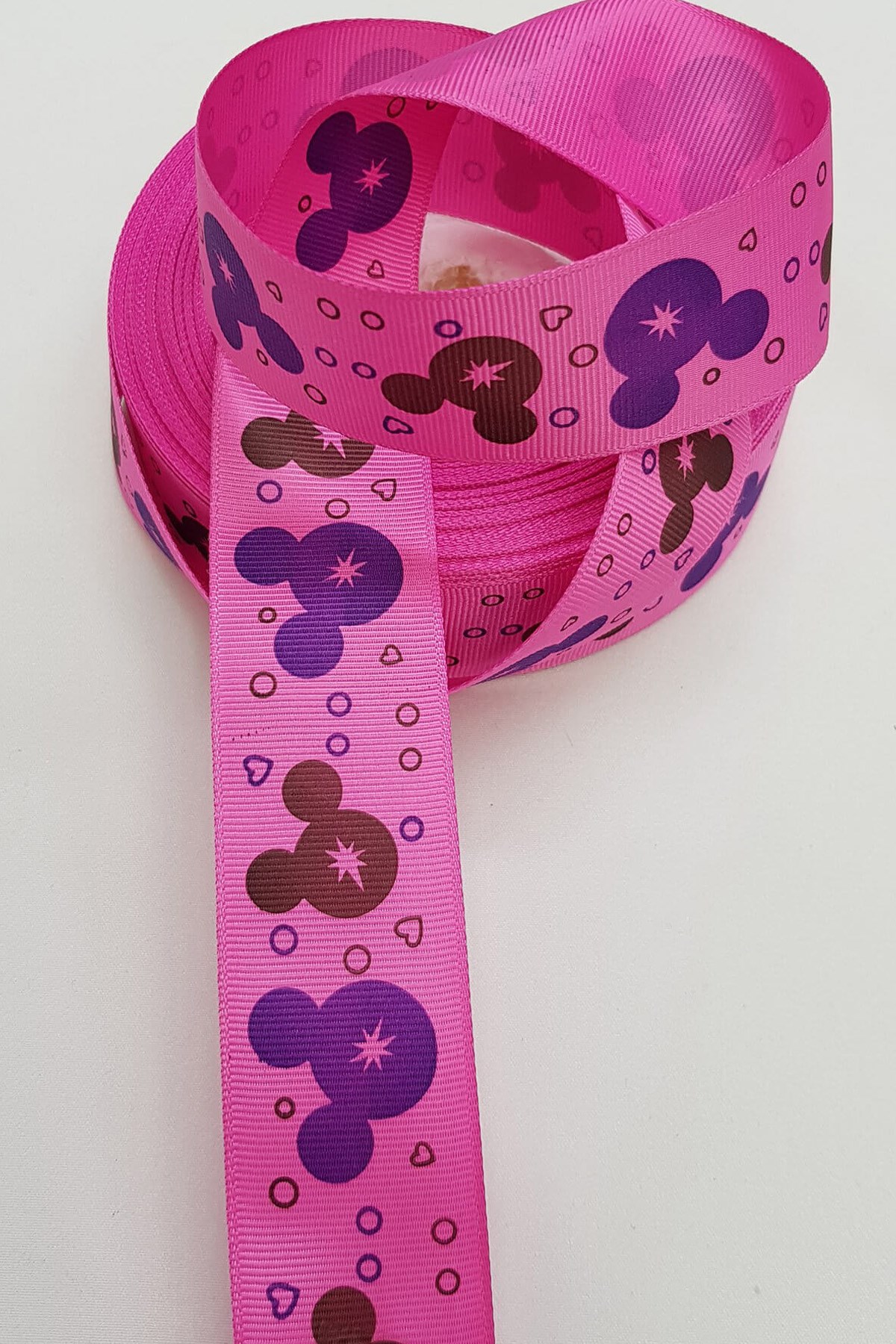 Fuchsia Hello Kitty Patterned Grosgrain Ribbon 3 Cm