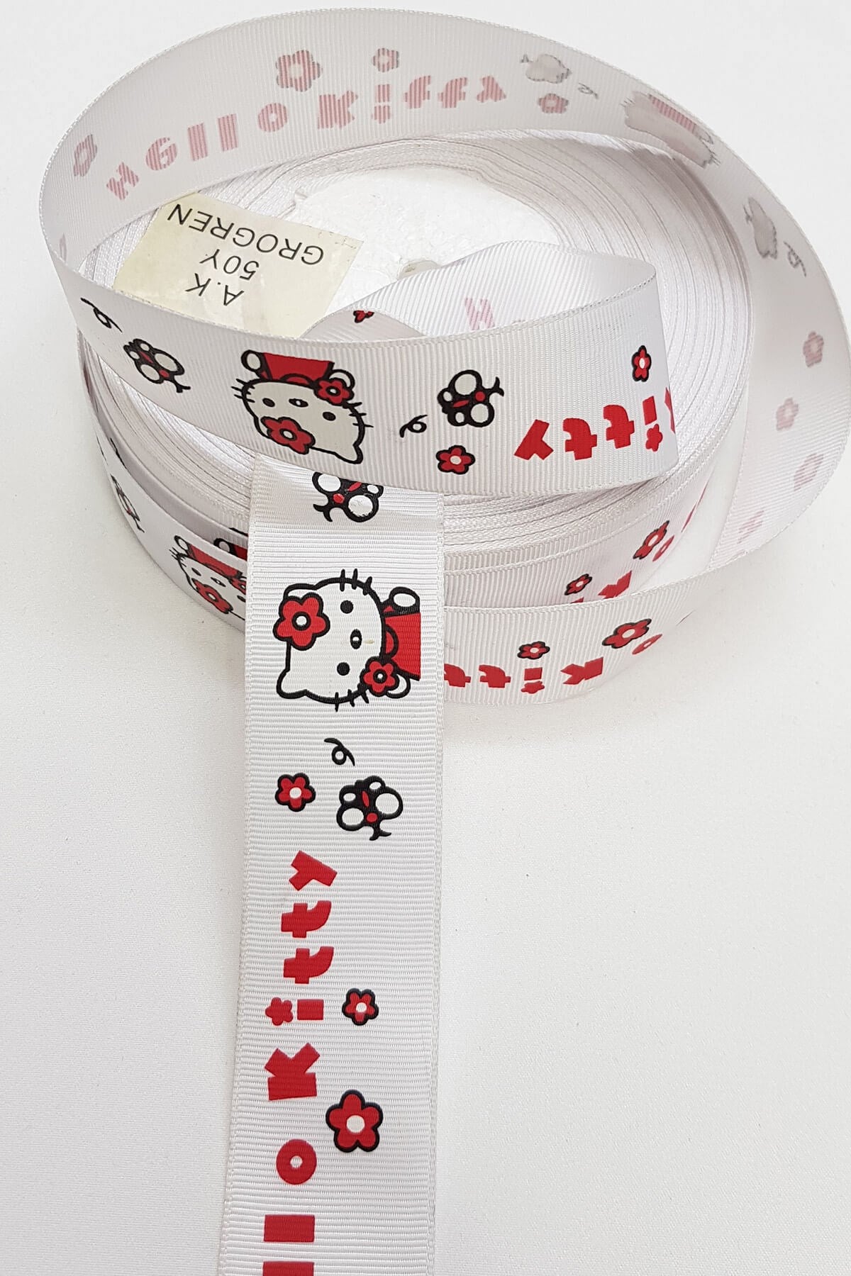 White Hello Kitty Printed Grosgrain Ribbon 3 Cm