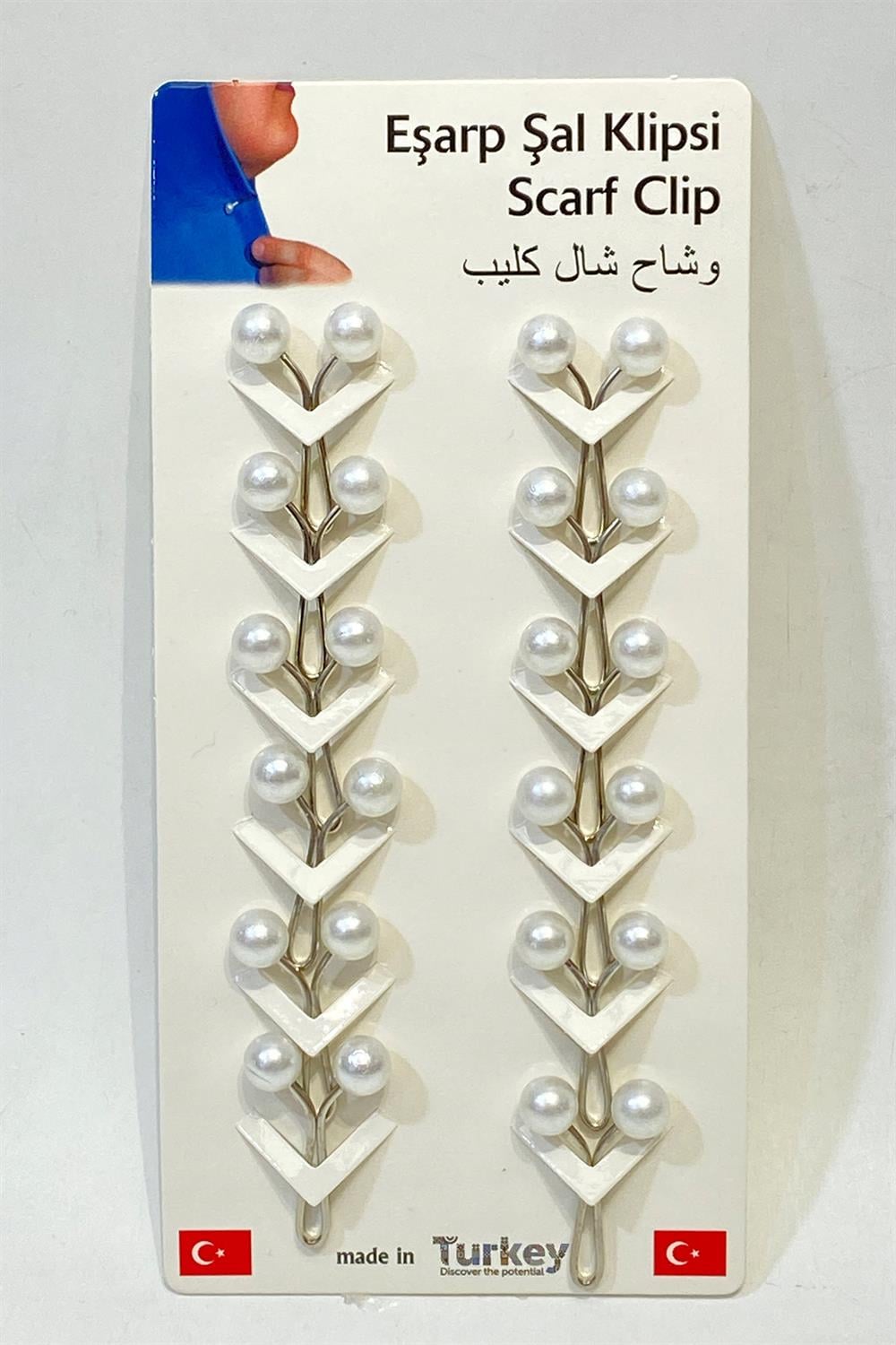 İncili Eşarp Klipsi,Eşarp İğnesi 12 Adet