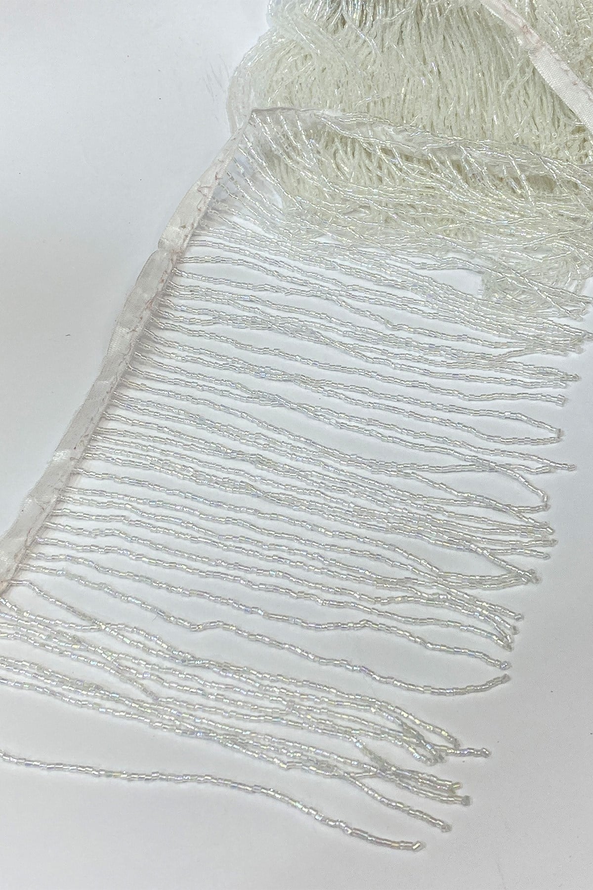 Janjanli White Beaded 15 cm Fringe Tassel