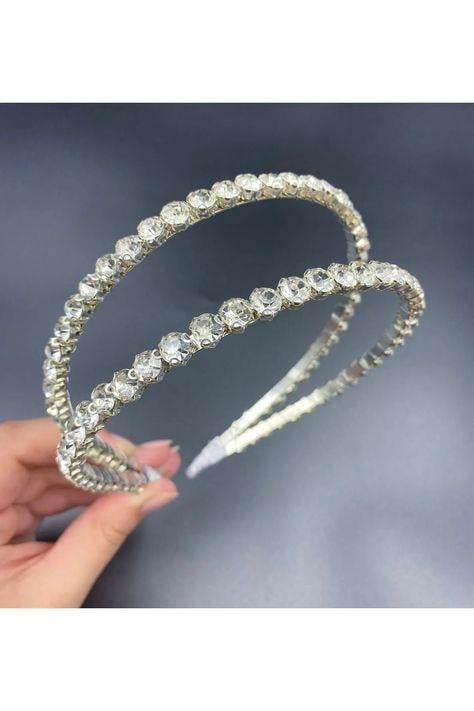 Kadın Gümüş Kristal Taşlı Çift Sıralı Taç