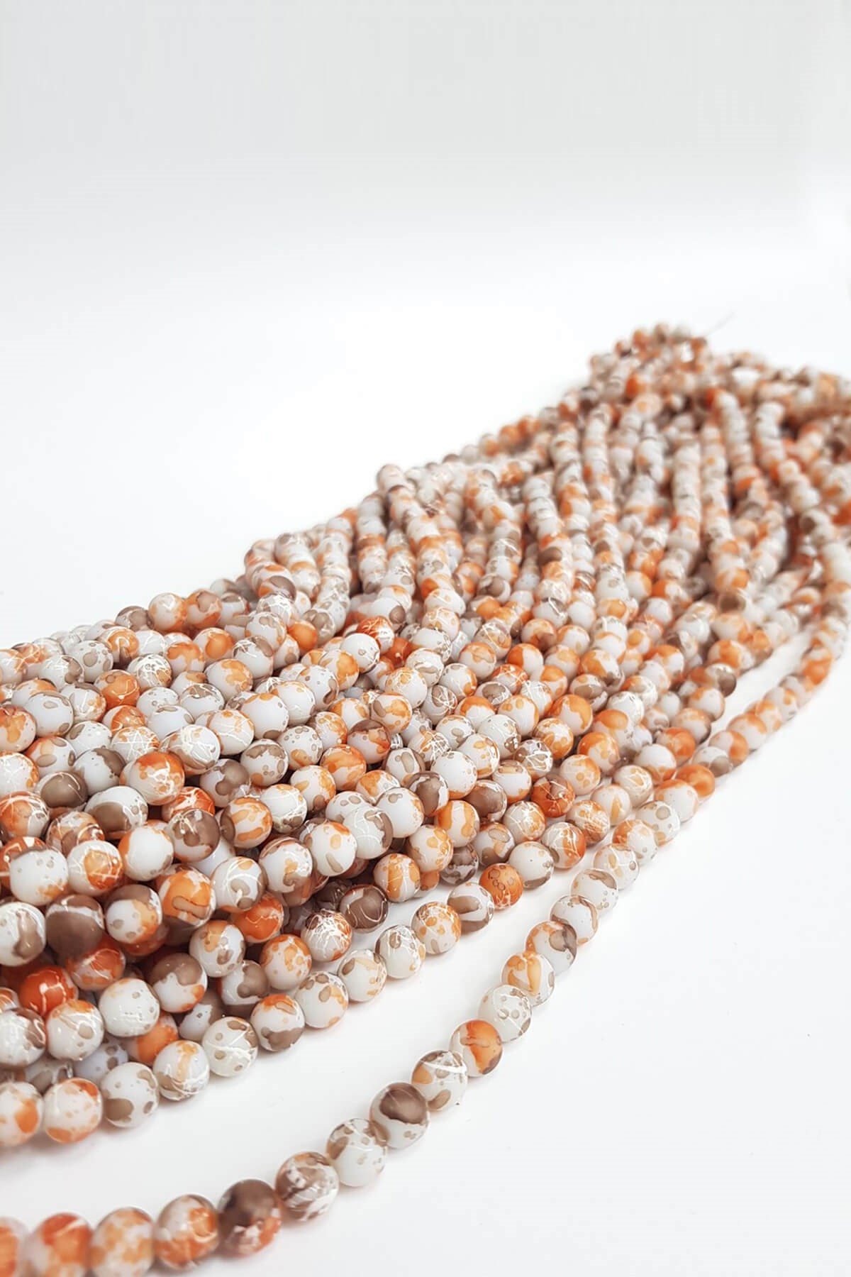 Kahve Turuncu Desenli Dizi Cam Boncuk