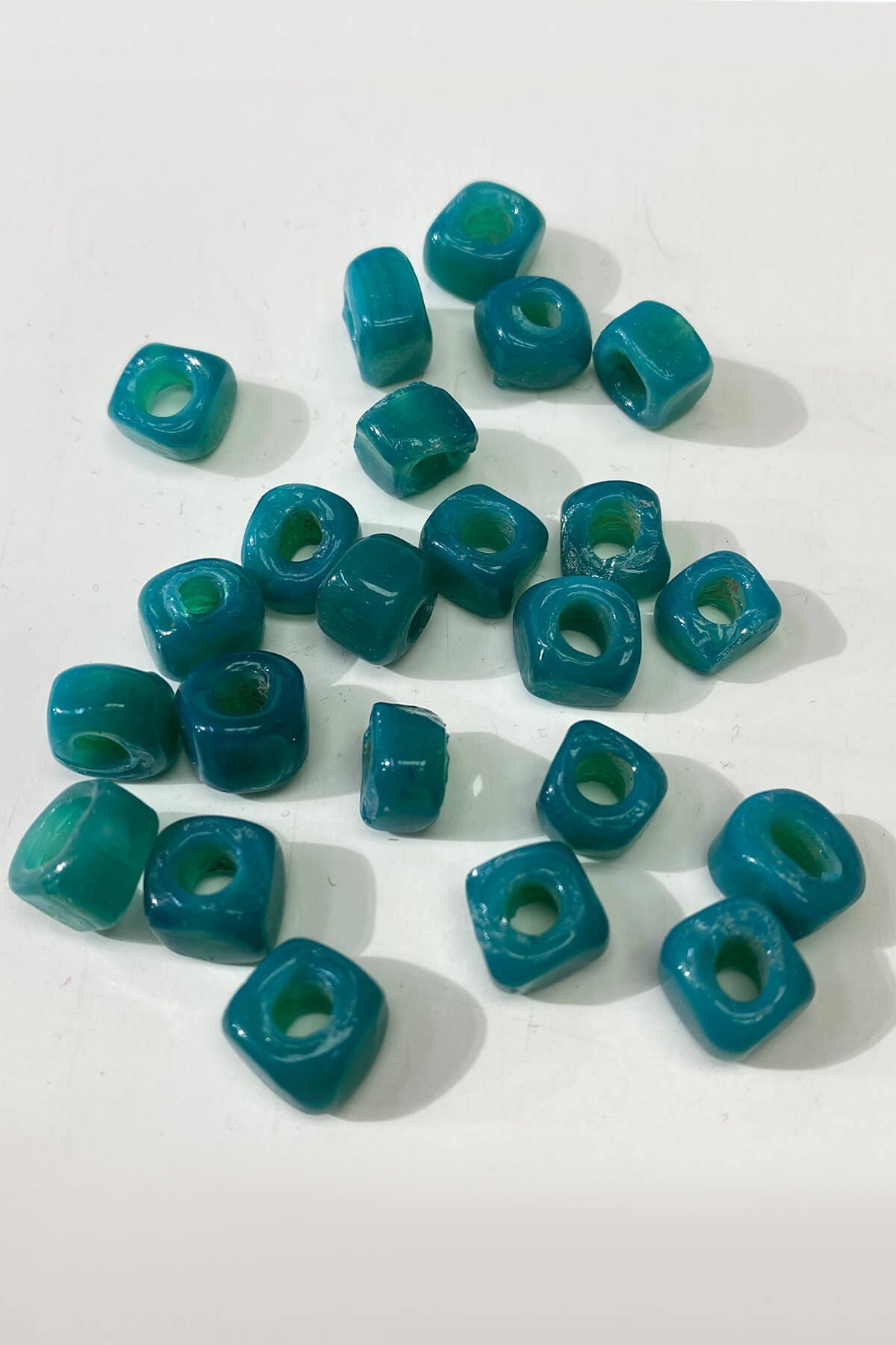 عقد خرز زجاجي مربع ورأس سوار 5 قطع أخضر نعناعي داكن