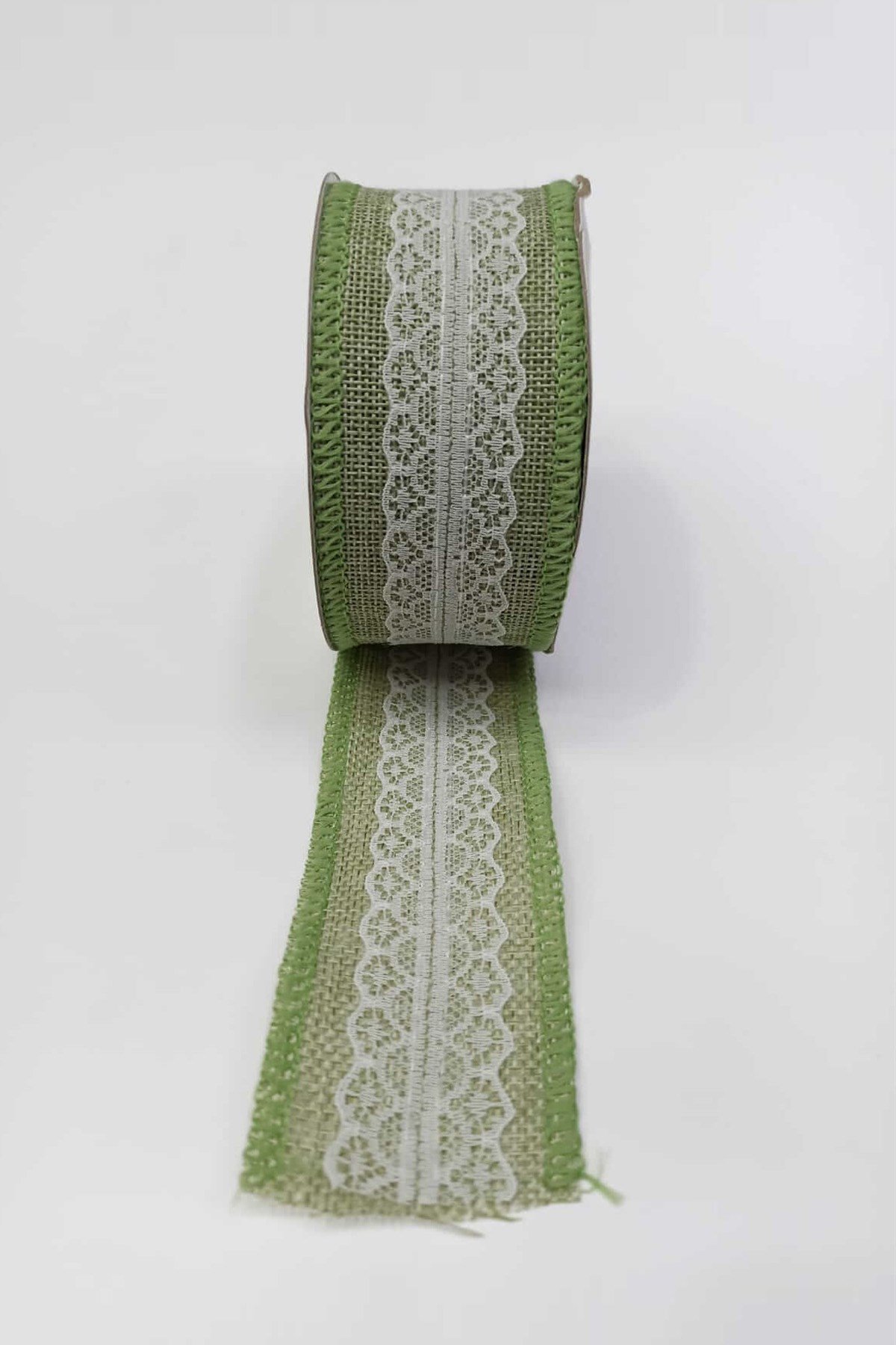 شريط دانتيل كتان اخضر 4 سم