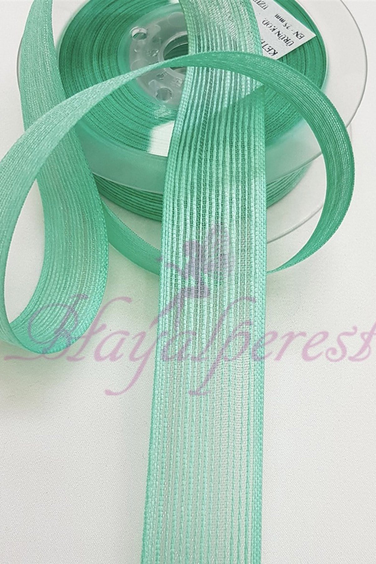 Water Green Linen Effect Ribbon 2,5Cm