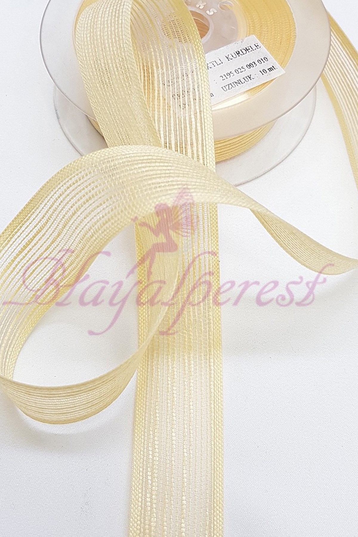 Dark Cream Linen Effect Ribbon 2,5Cm