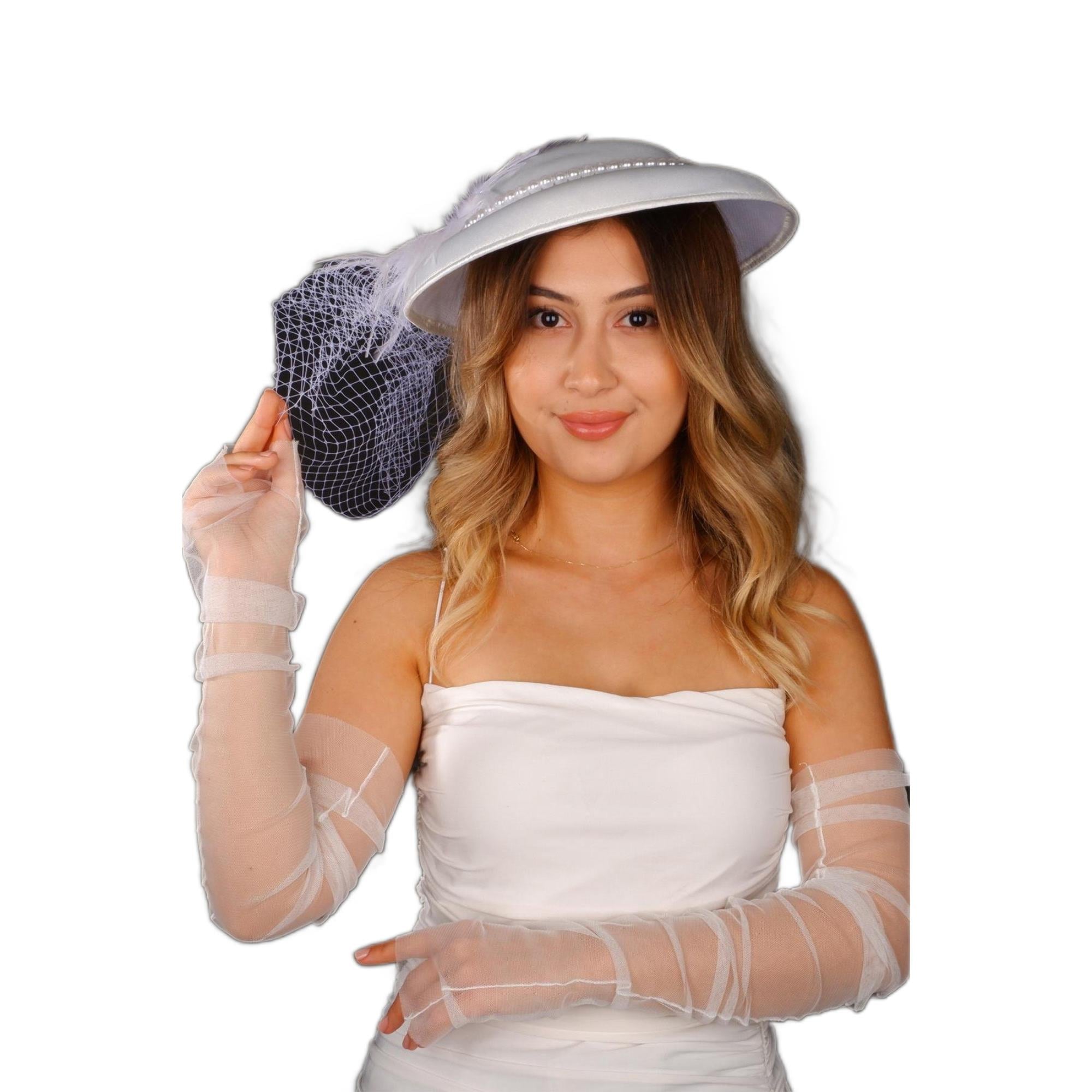Kırık Beyaz Vualet Nikah Şapkası Devin İncili Gelin Aksesuarı Ve Tül Eldiven