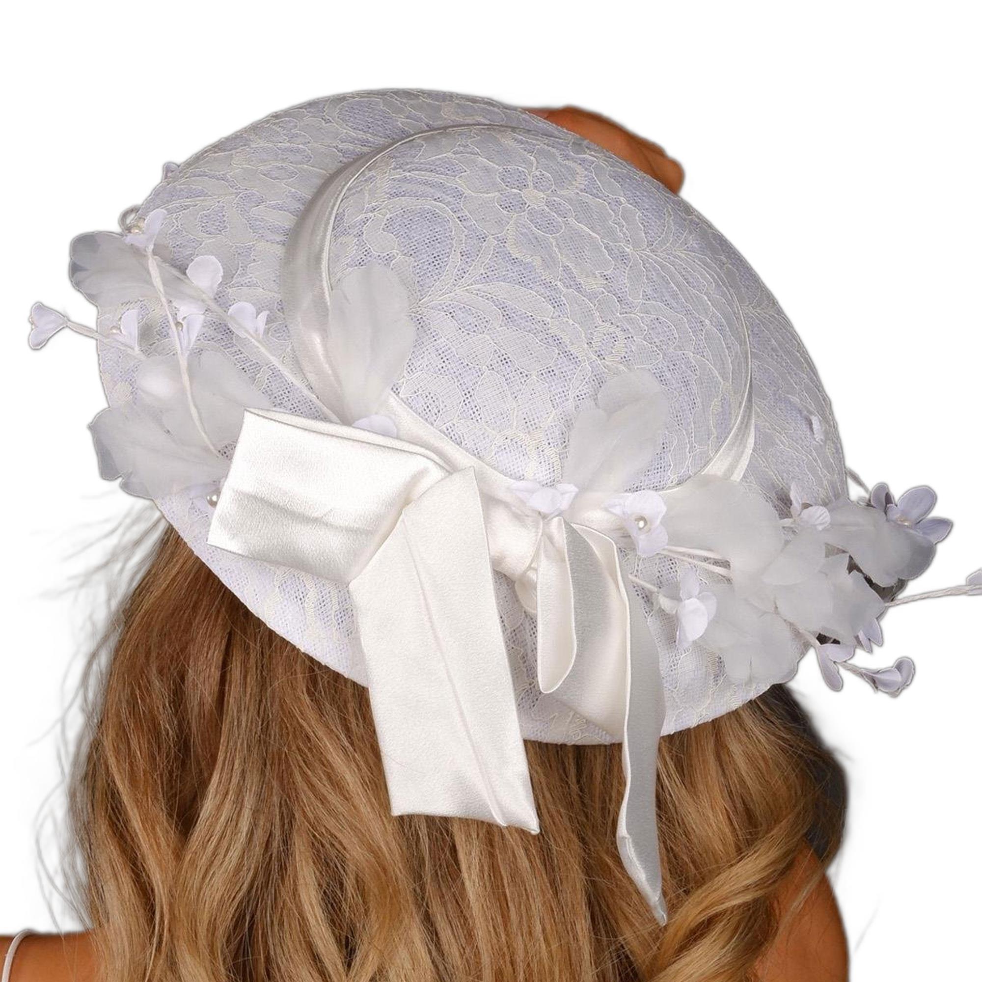 Kırık Beyaz Vualet Nikah Şapkası Vera Dantel Çiçekli Gelin Aksesuarı