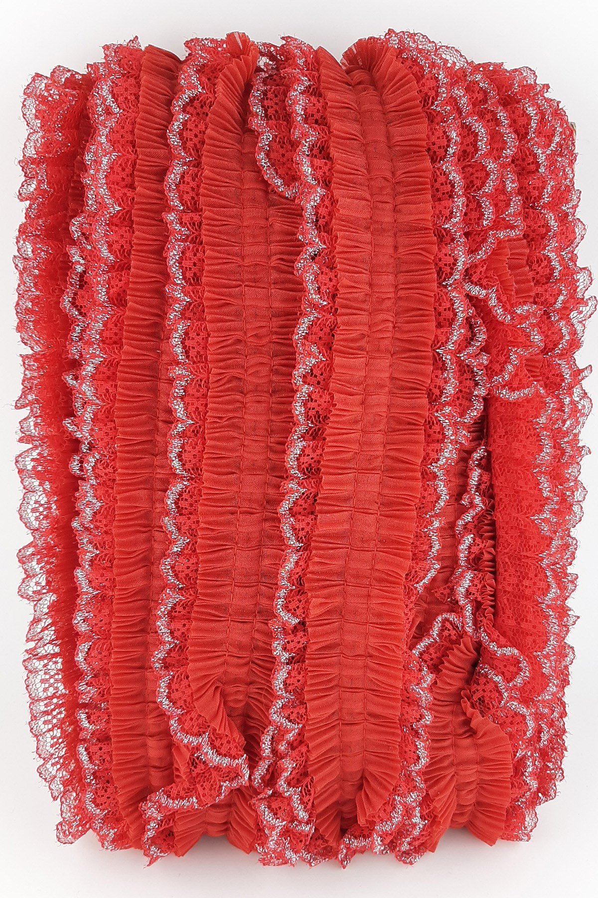 Kırmızı  Sim Dantelli Plise Fırfır