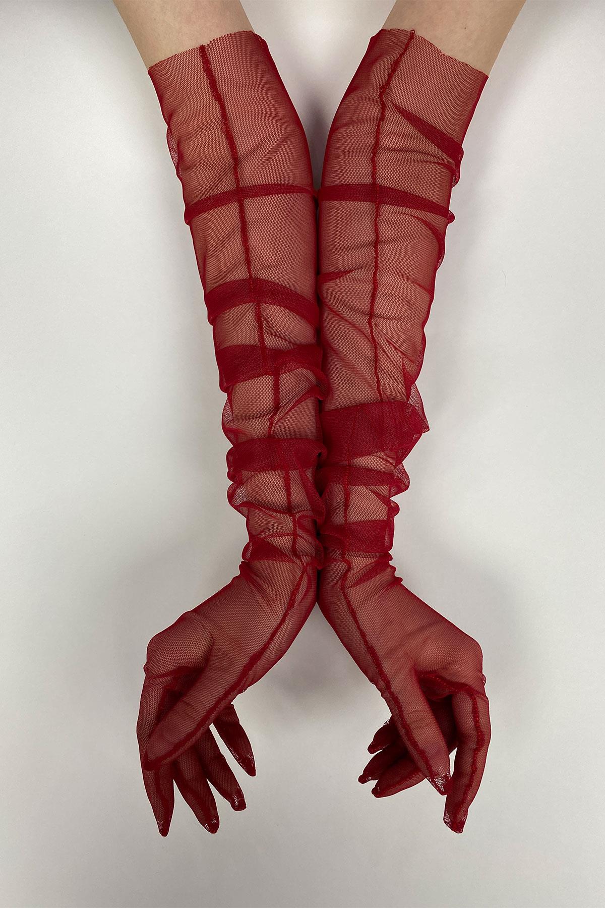 Red 10 Pcs Bridal Gloves Tulle Gloves Wedding/Wedding/Party Gloves