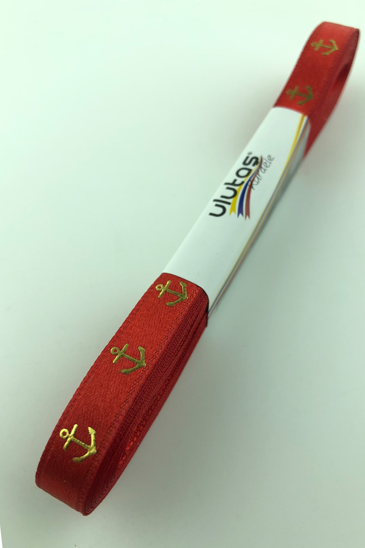 Red Anchor Foil Printed Satin Ribbon 1 cm