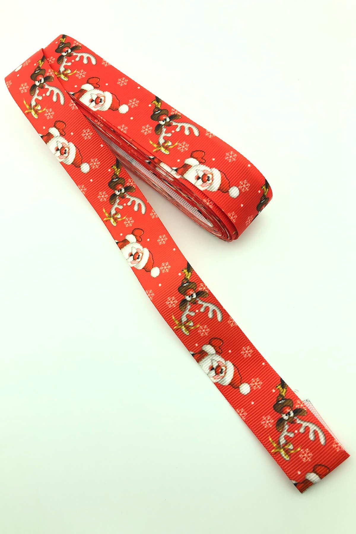 Red Deer Santa Claus Printed Christmas Ribbon 10 Mt